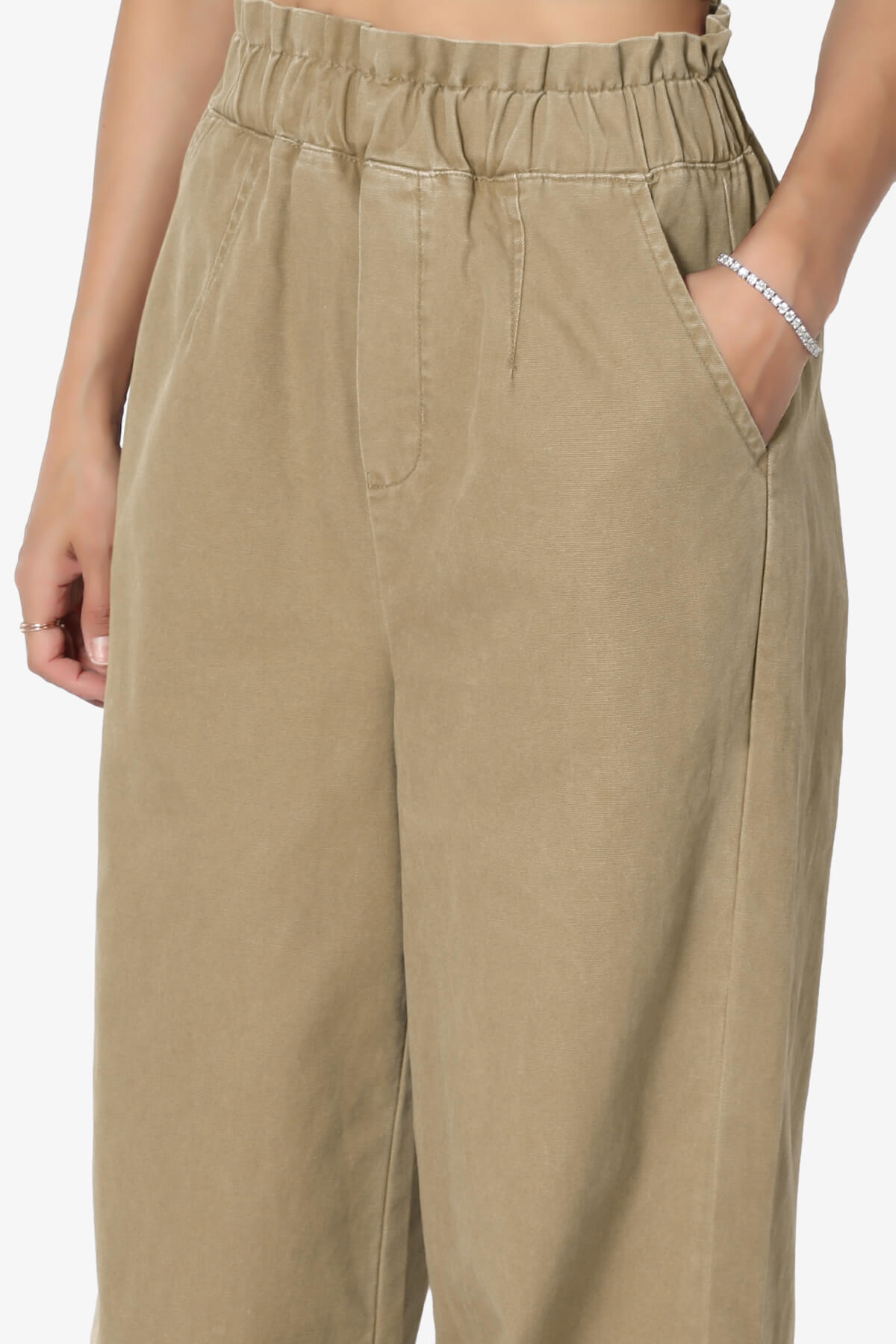 Fateful Twill High Waist Wide Leg Pants DARK BEIGE_5