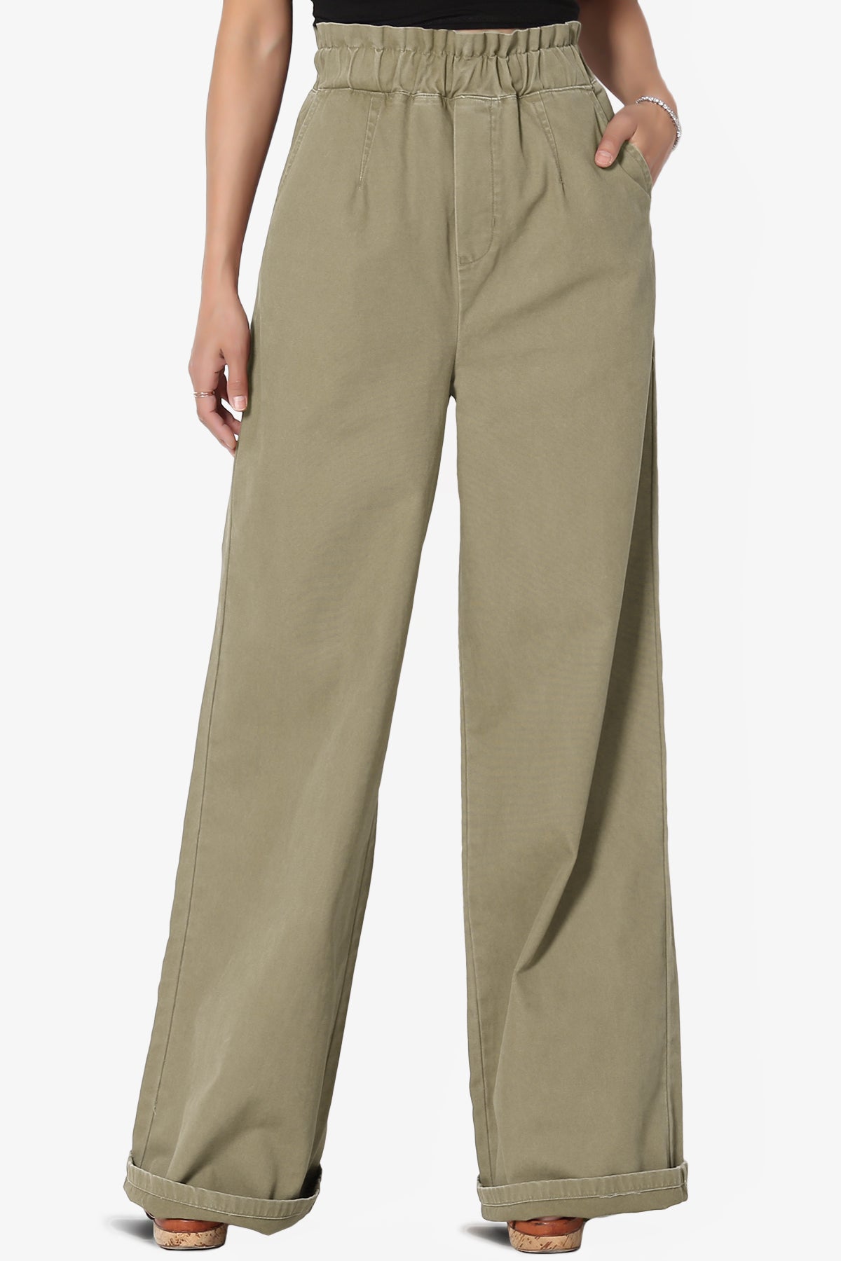 Fateful Washed Twill High Waist Wide Leg Pants