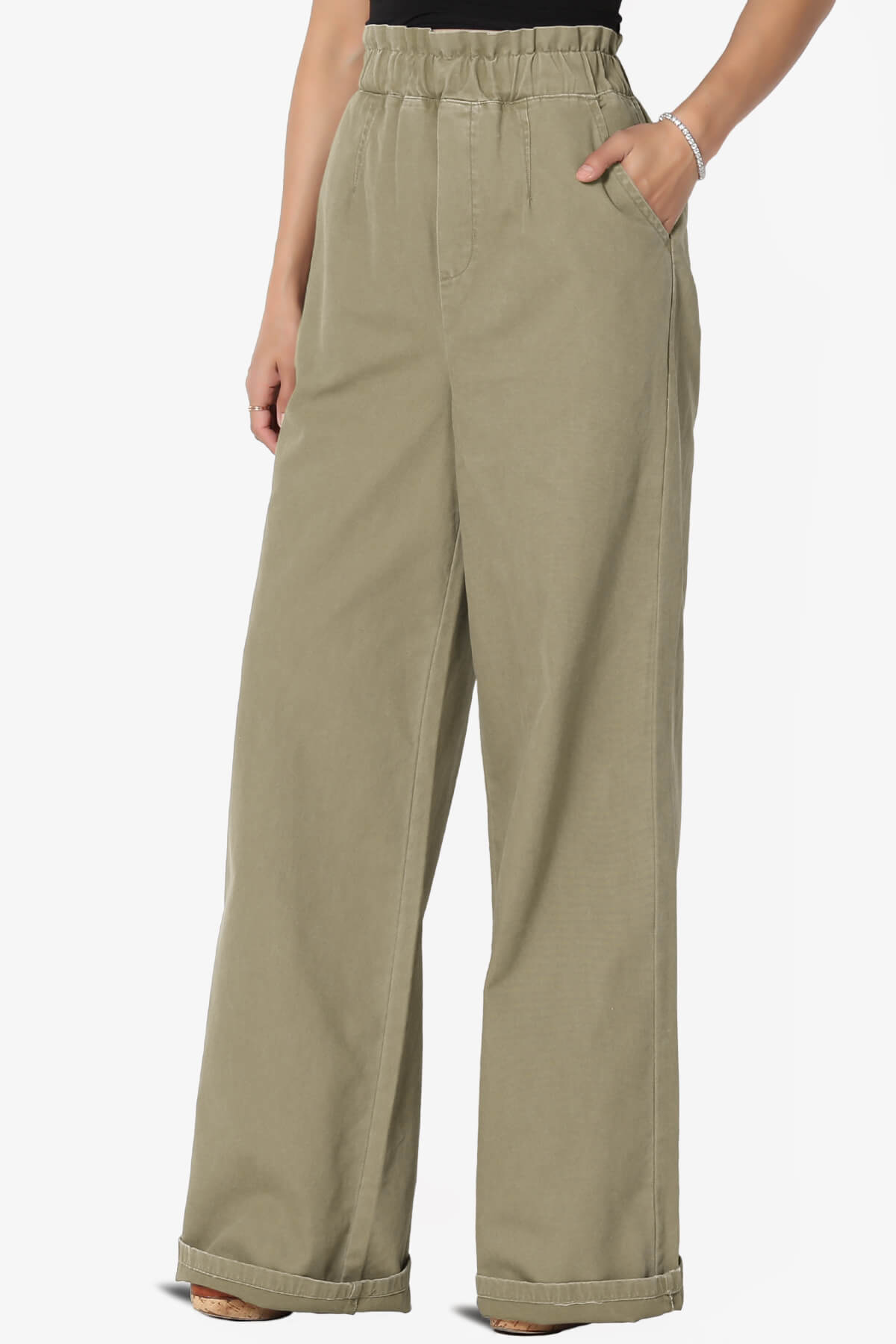 Fateful Twill High Waist Wide Leg Pants KHAKI_3