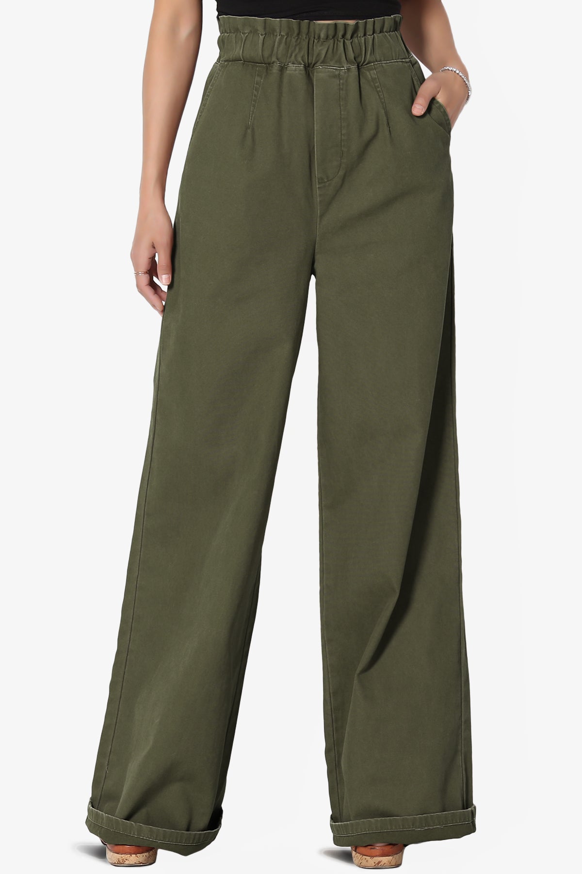 Fateful Washed Twill High Waist Wide Leg Pants