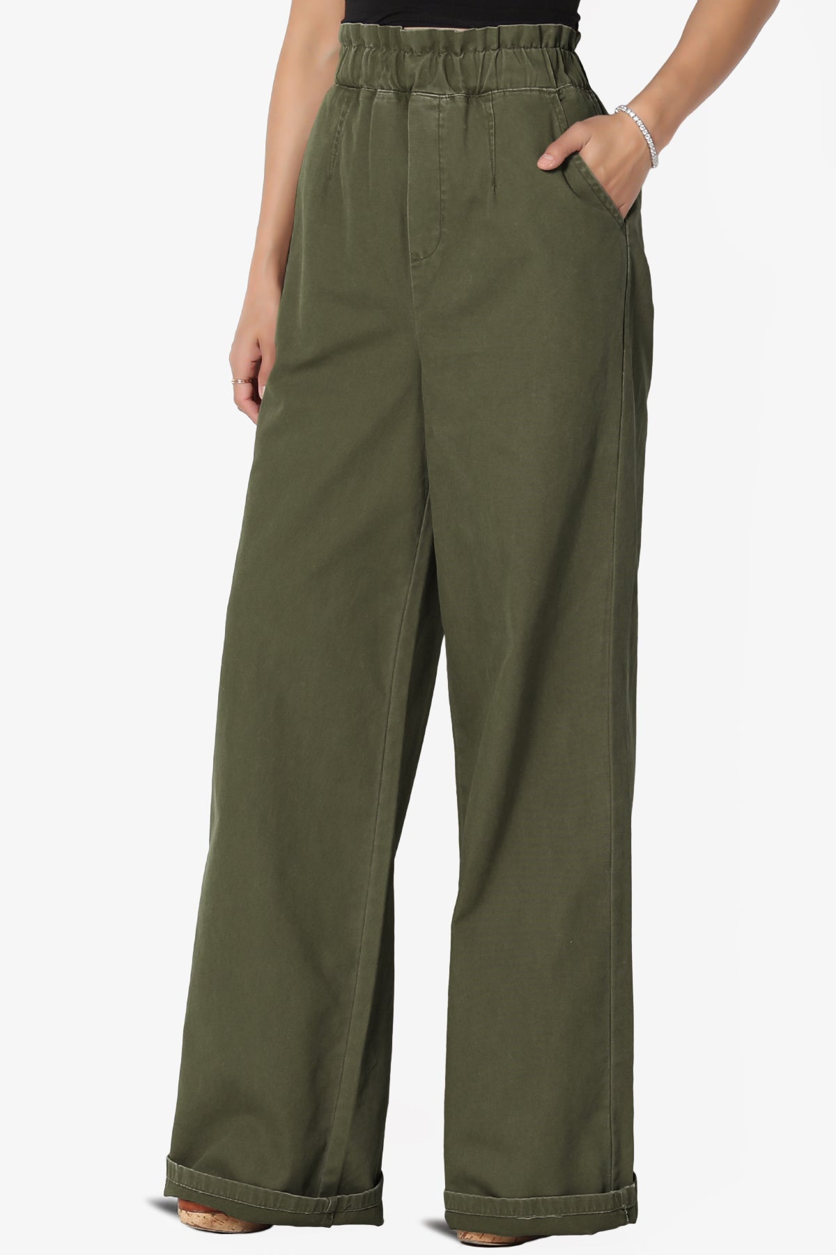 Fateful Washed Twill High Waist Wide Leg Pants
