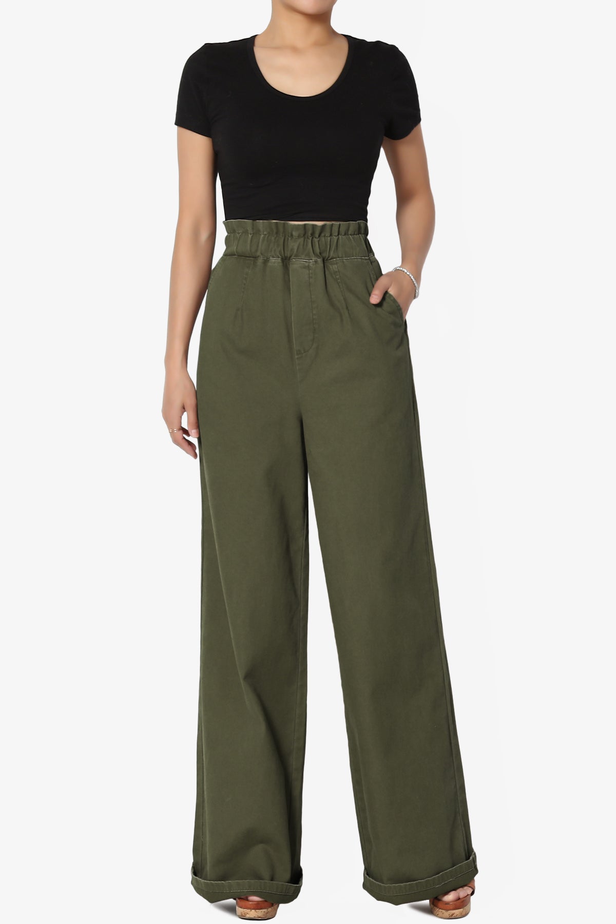 Fateful Washed Twill High Waist Wide Leg Pants