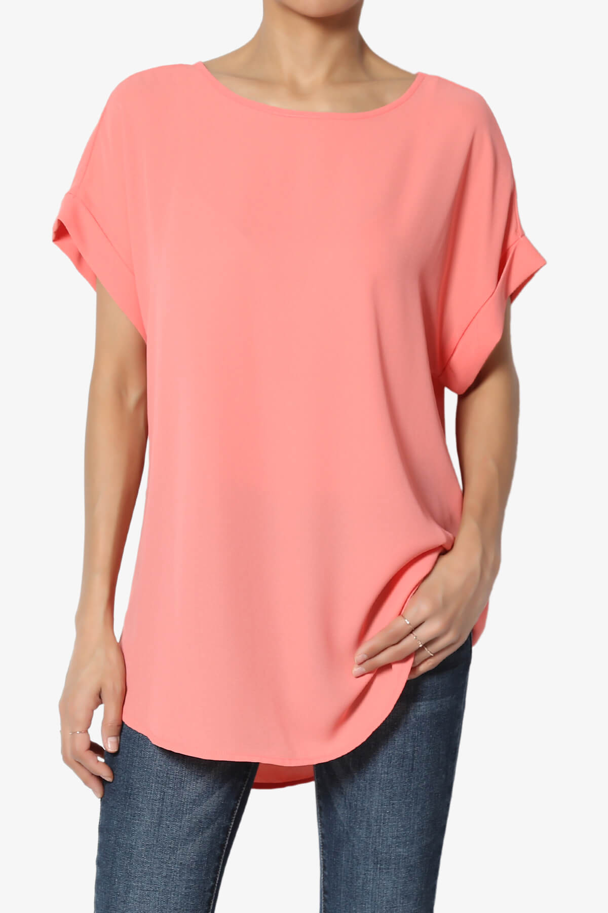 Juliette Boat Neck Chiffon Top CORAL_1