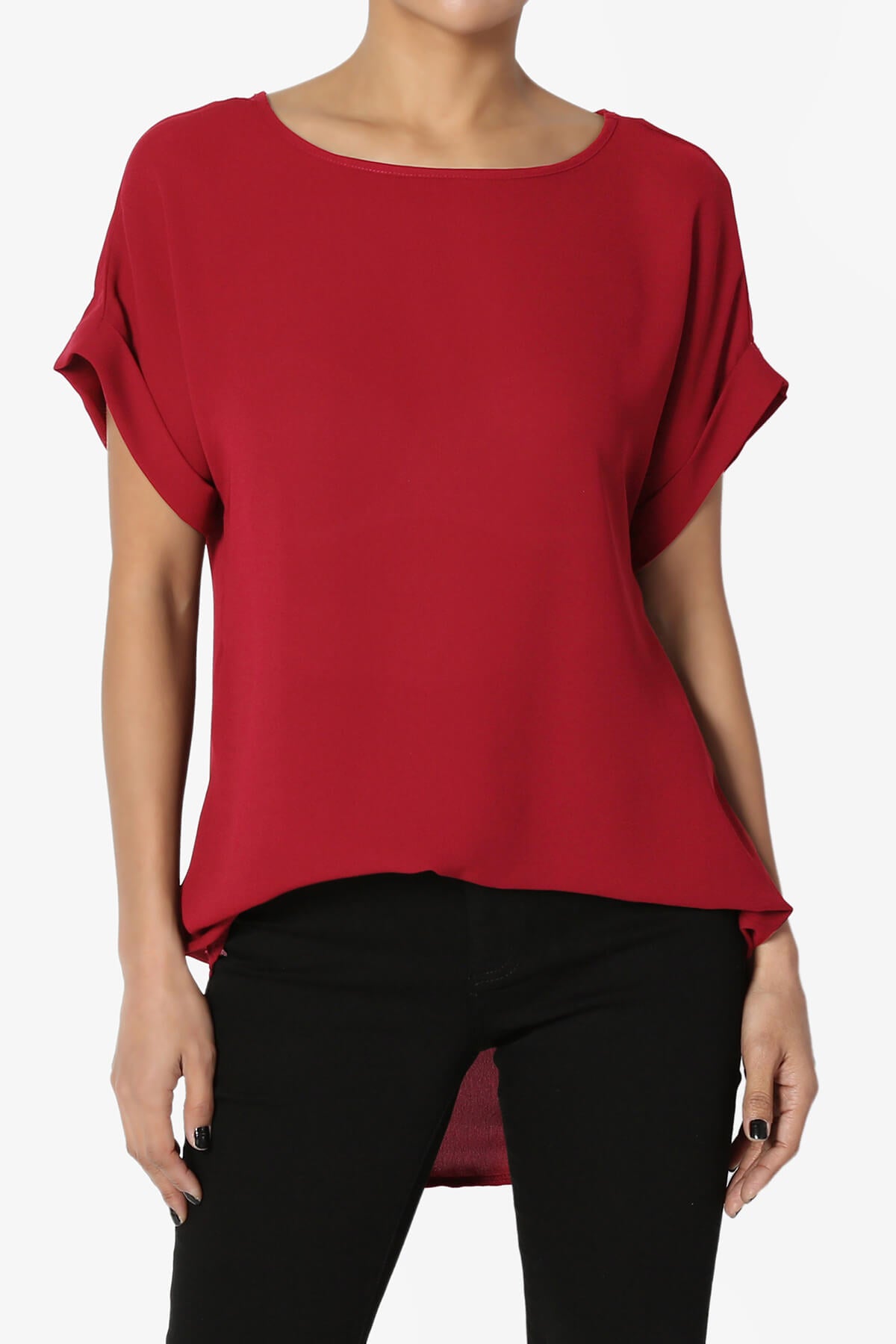 Juliette Boat Neck Chiffon Top DARK RED_1