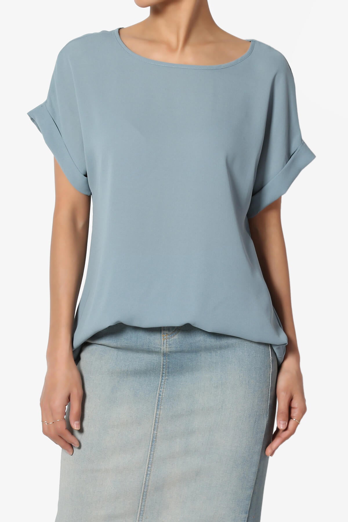 Juliette Boat Neck Chiffon Top DUSTY BLUE_1