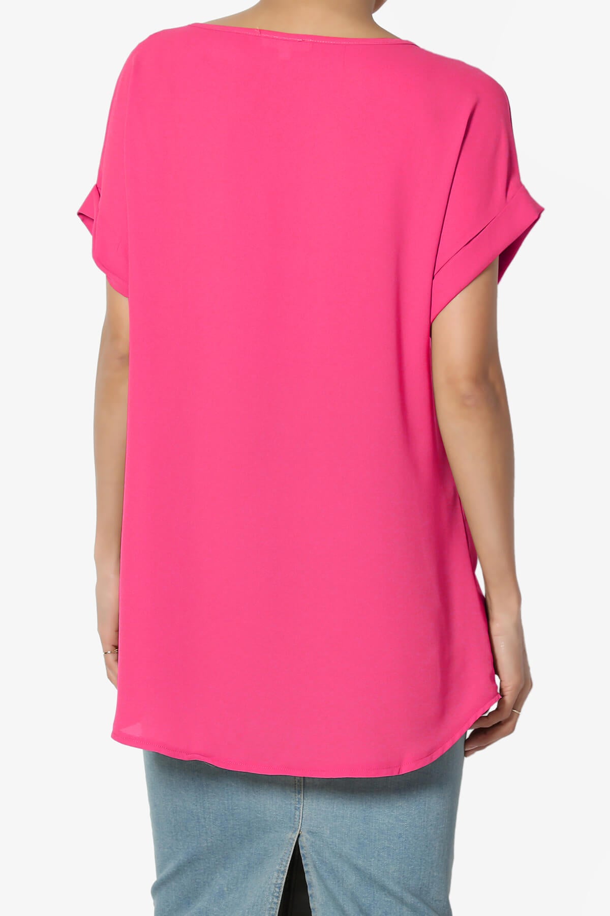 Juliette Boat Neck Chiffon Top HOT PINK_2