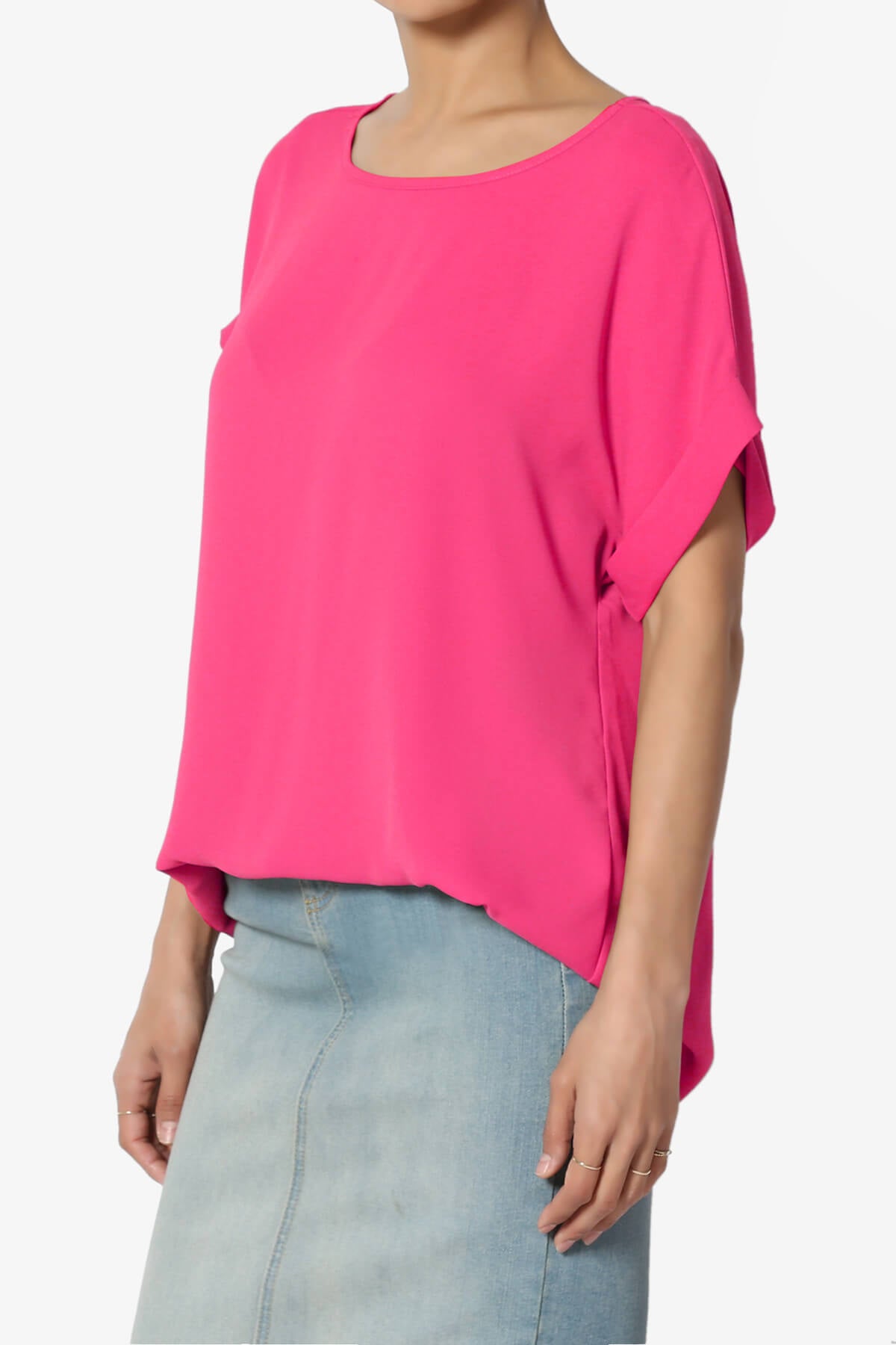 Juliette Boat Neck Chiffon Top HOT PINK_3