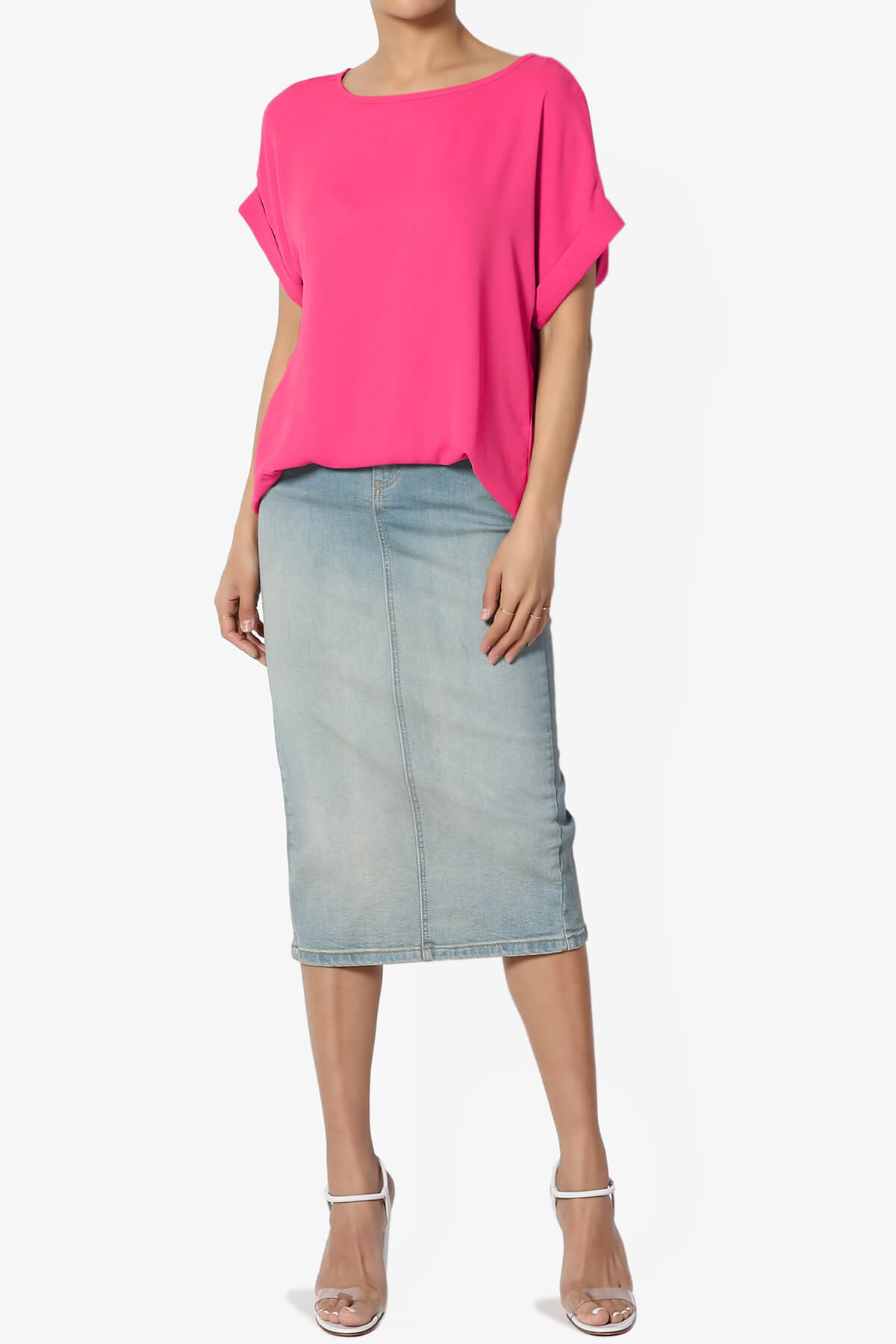 Juliette Boat Neck Chiffon Top HOT PINK_6