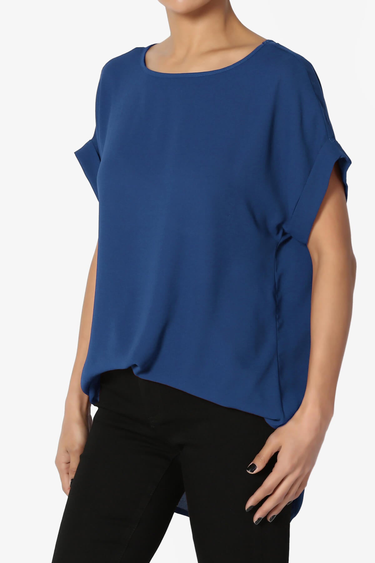 Juliette Boat Neck Chiffon Top MID NAVY_3