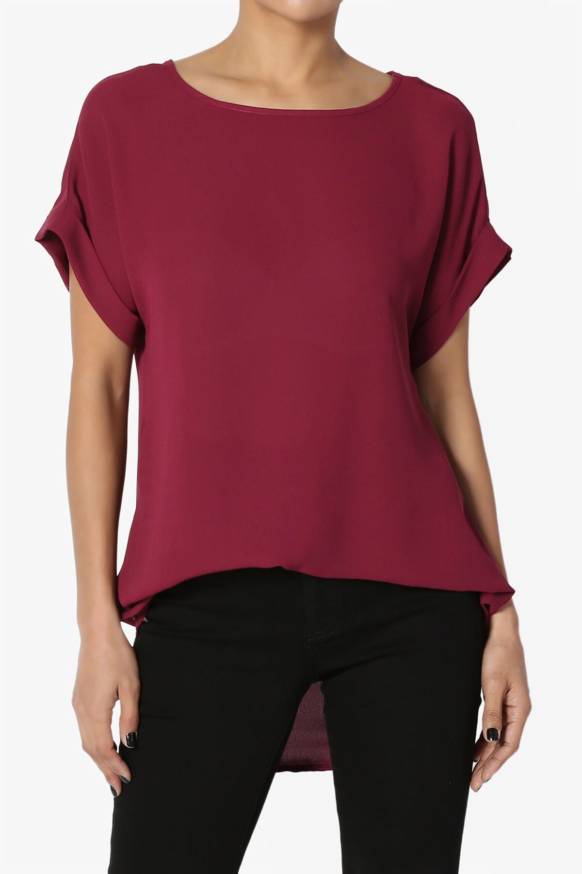 Juliette Boat Neck Chiffon Top WINE_1