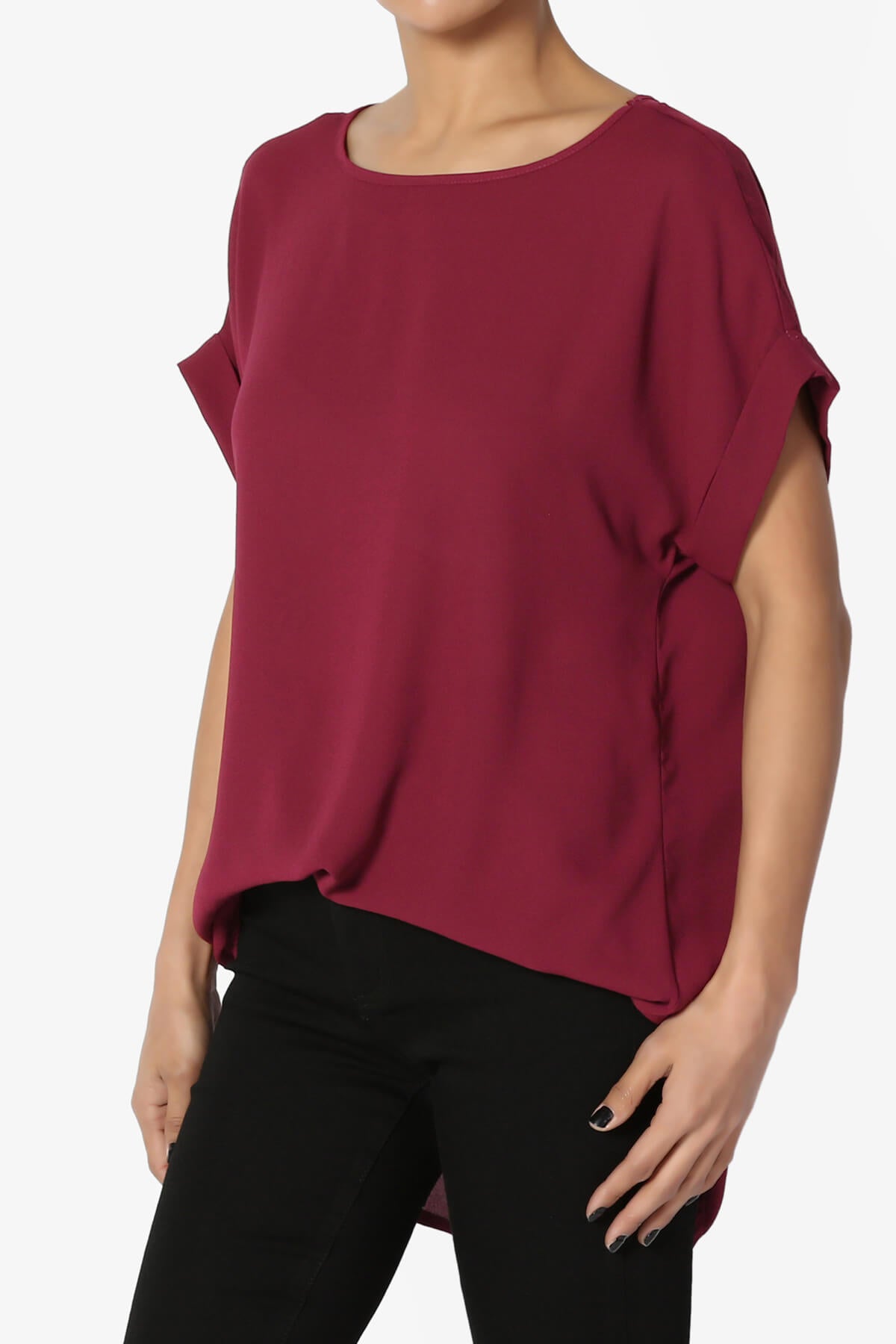 Juliette Boat Neck Chiffon Top WINE_3