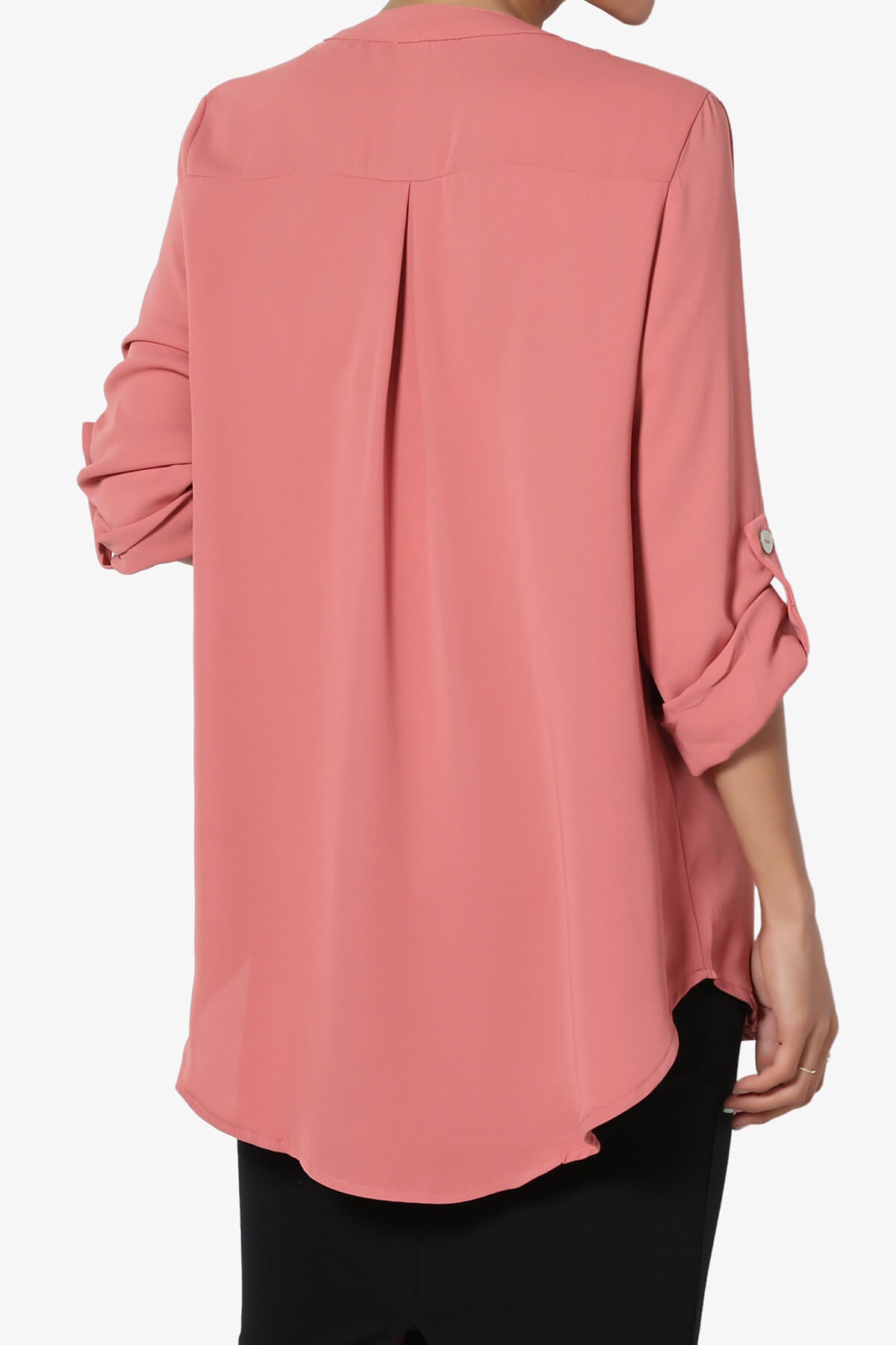 Alia Shirred Split Neck Blouse ASH ROSE_2