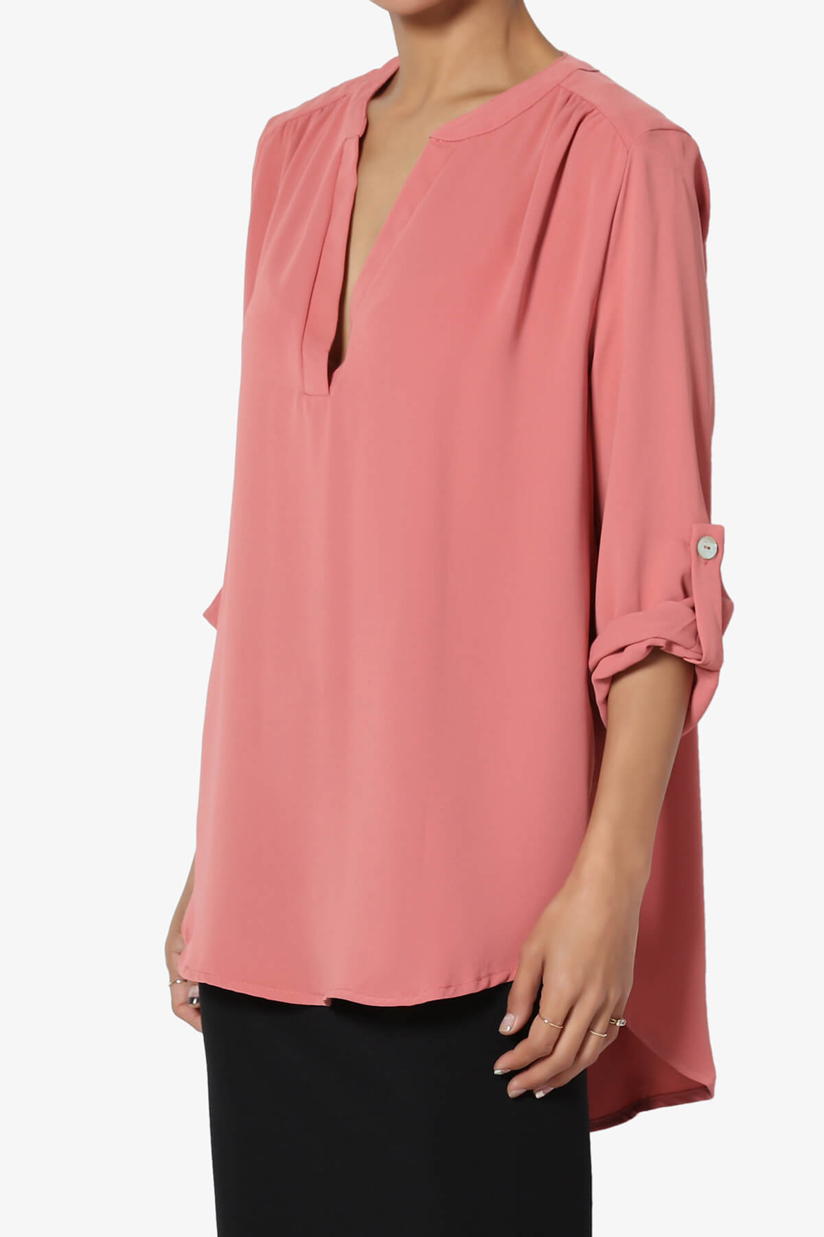 Alia Shirred Split Neck Blouse ASH ROSE_3