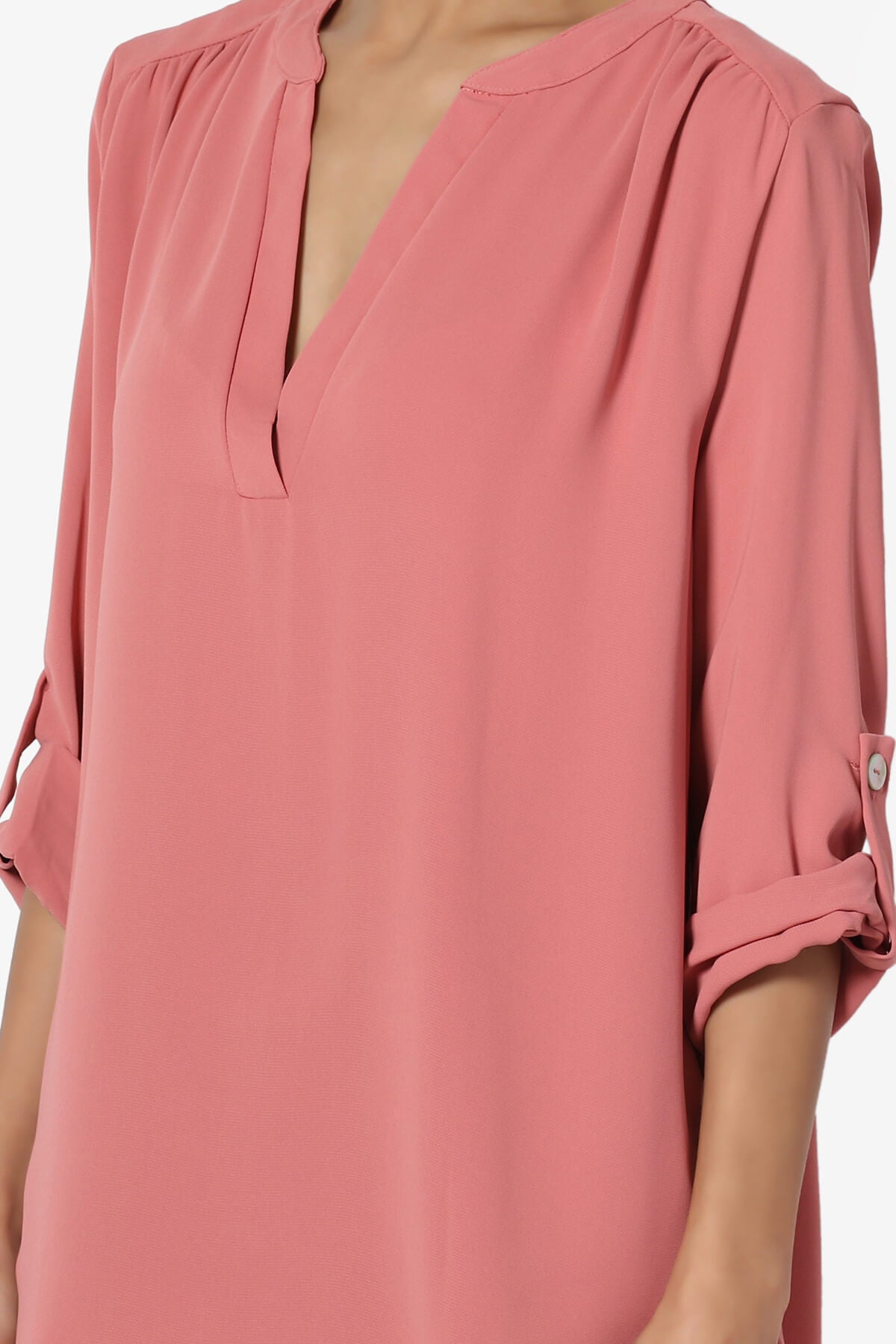 Alia Shirred Split Neck Blouse ASH ROSE_5