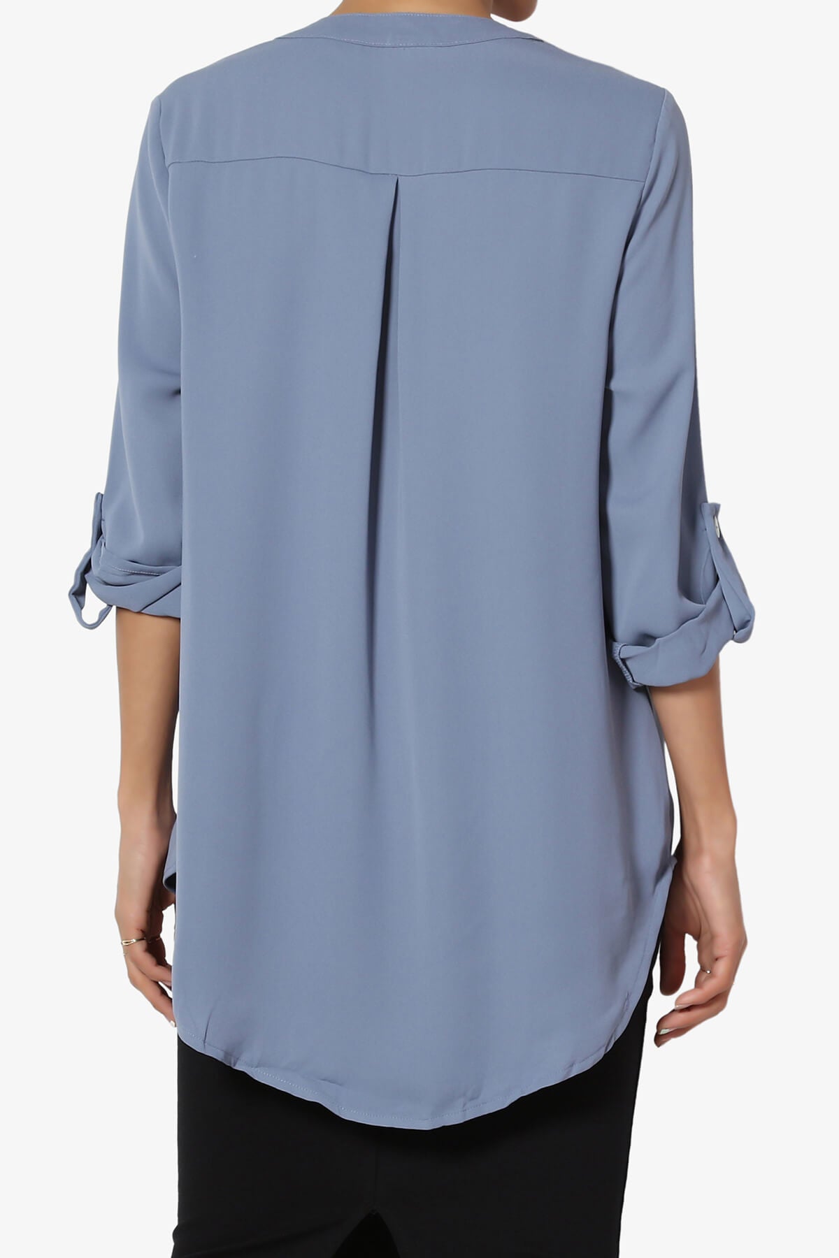 Alia Shirred Split Neck Blouse CEMENT_2