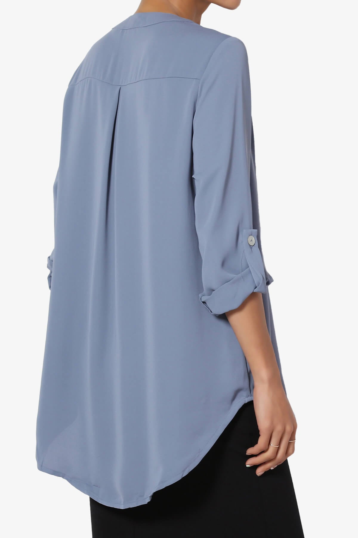 Alia Shirred Split Neck Blouse CEMENT_4