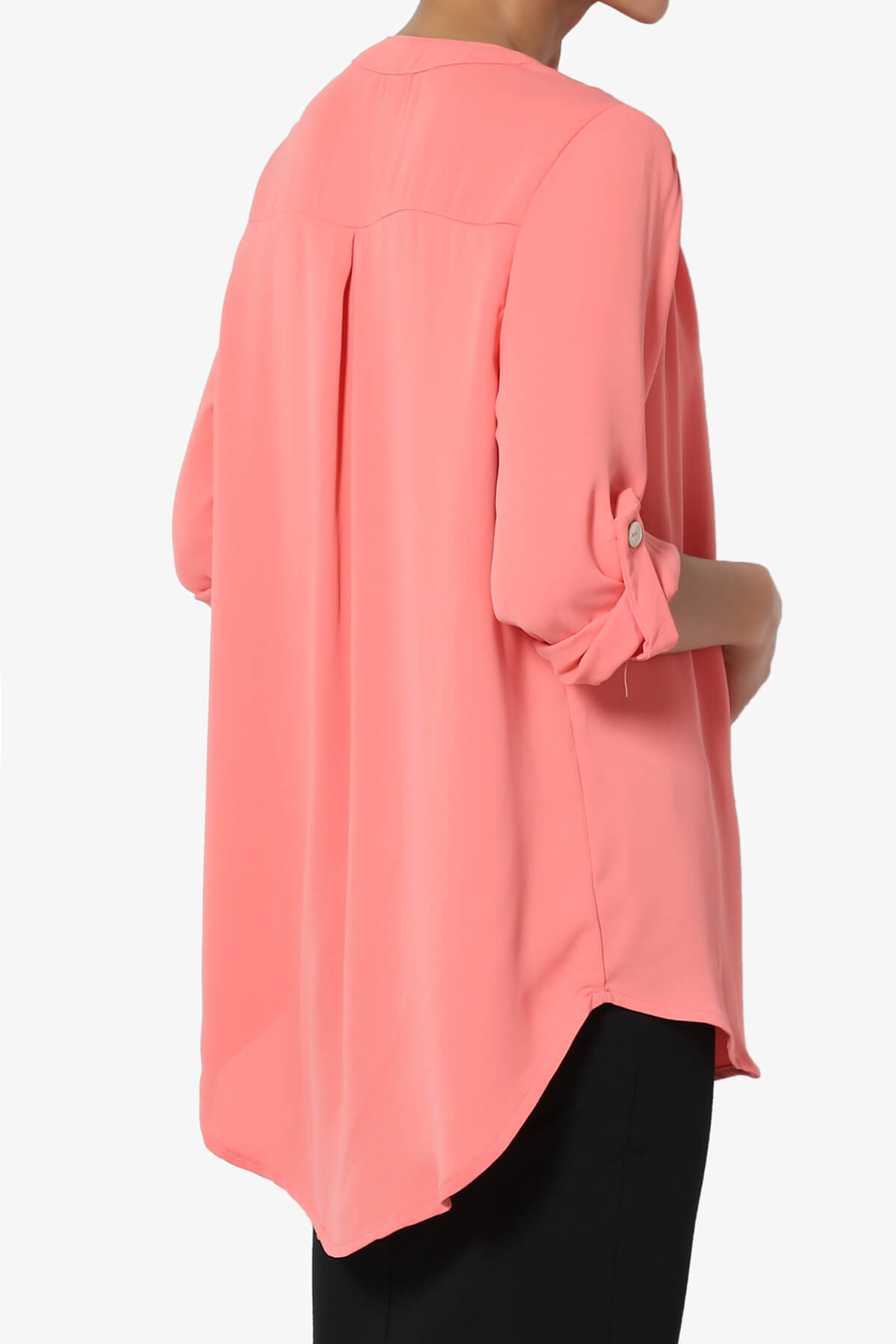 Alia Shirred Split Neck Blouse CORAL_4