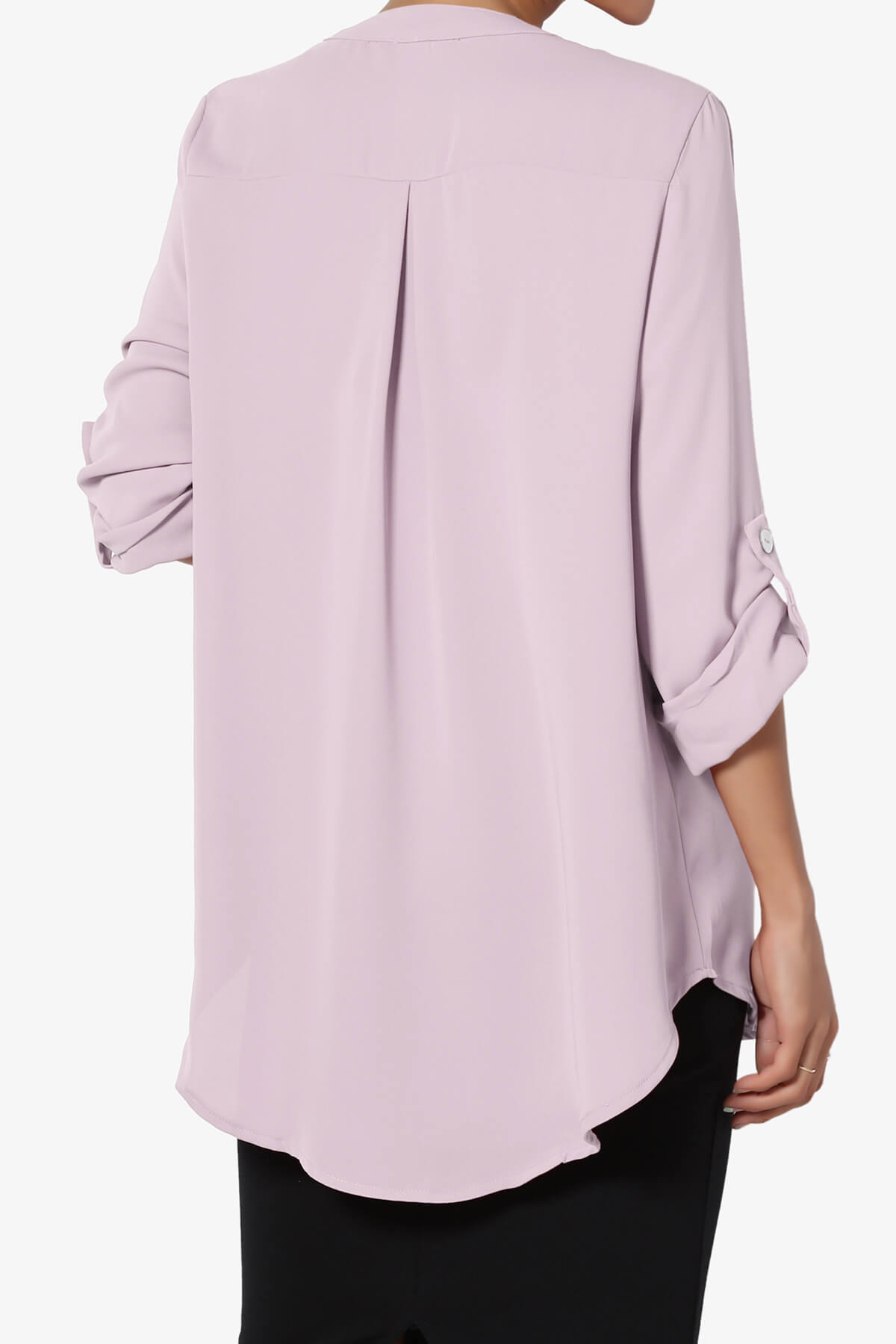 Alia Shirred Split Neck Blouse DUSTY LAVENDER_2