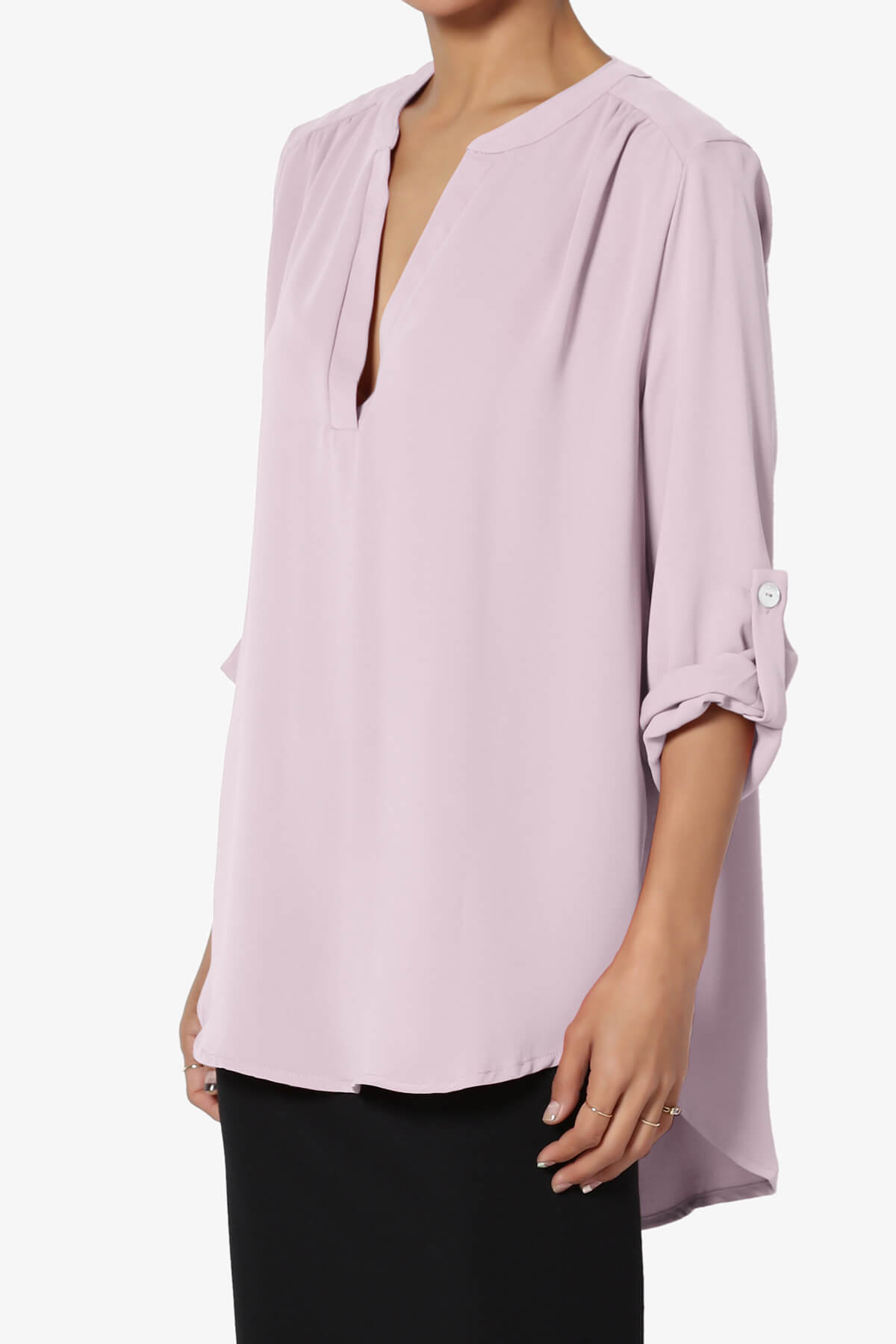 Alia Shirred Split Neck Blouse DUSTY LAVENDER_3