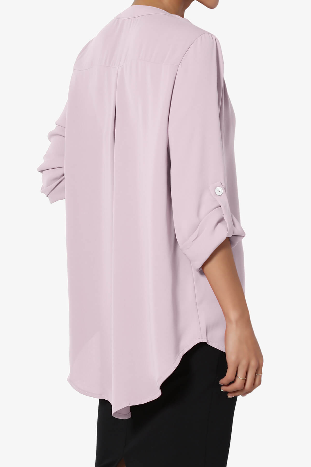 Alia Shirred Split Neck Blouse DUSTY LAVENDER_4