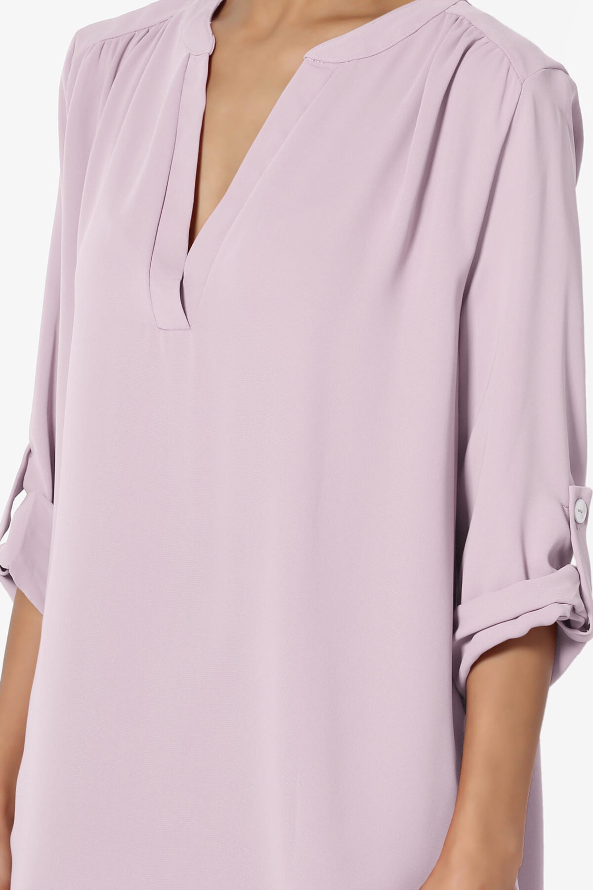 Alia Shirred Split Neck Blouse DUSTY LAVENDER_5