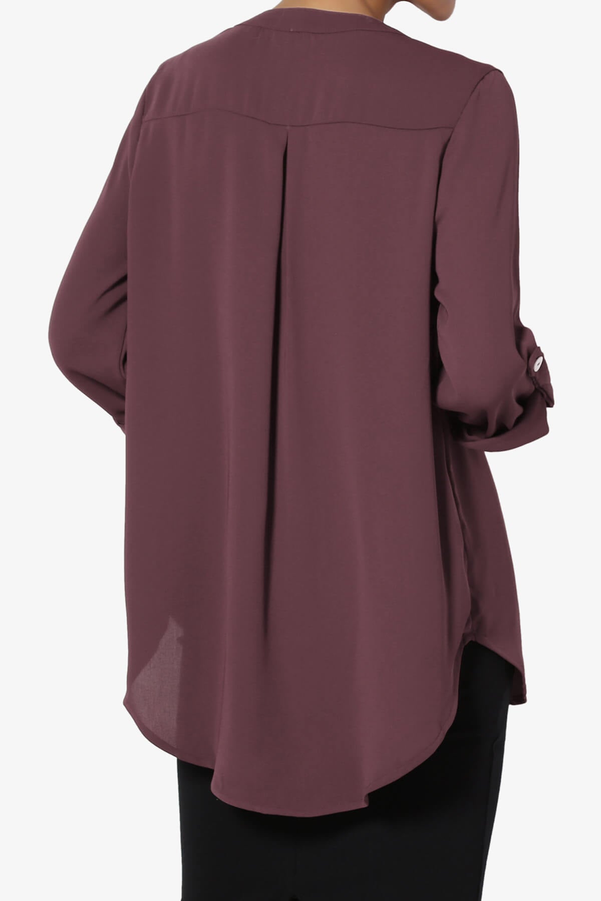 Alia Shirred Split Neck Blouse DUSTY PLUM_2
