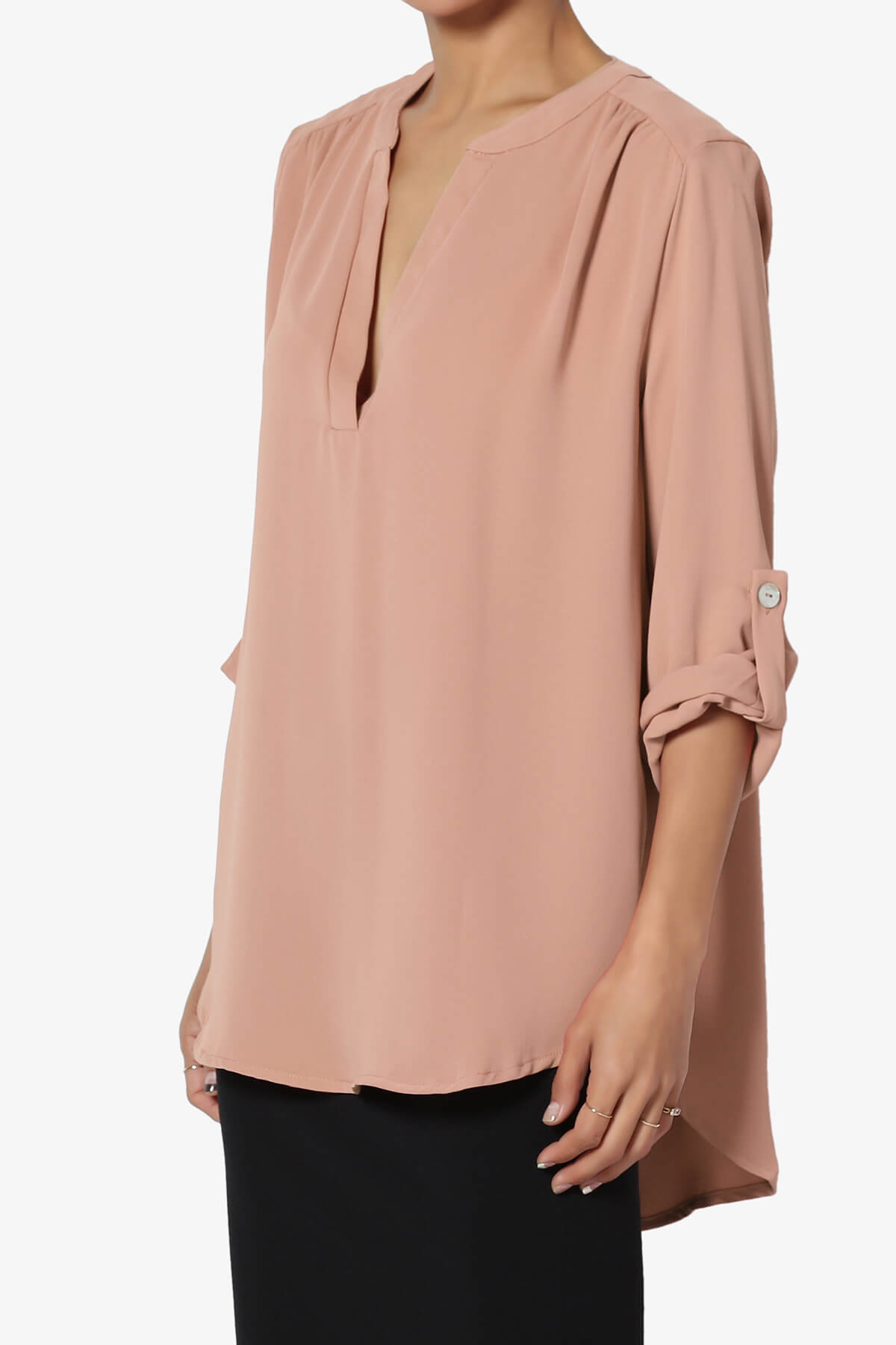 Alia Shirred Split Neck Blouse EGG SHELL_3