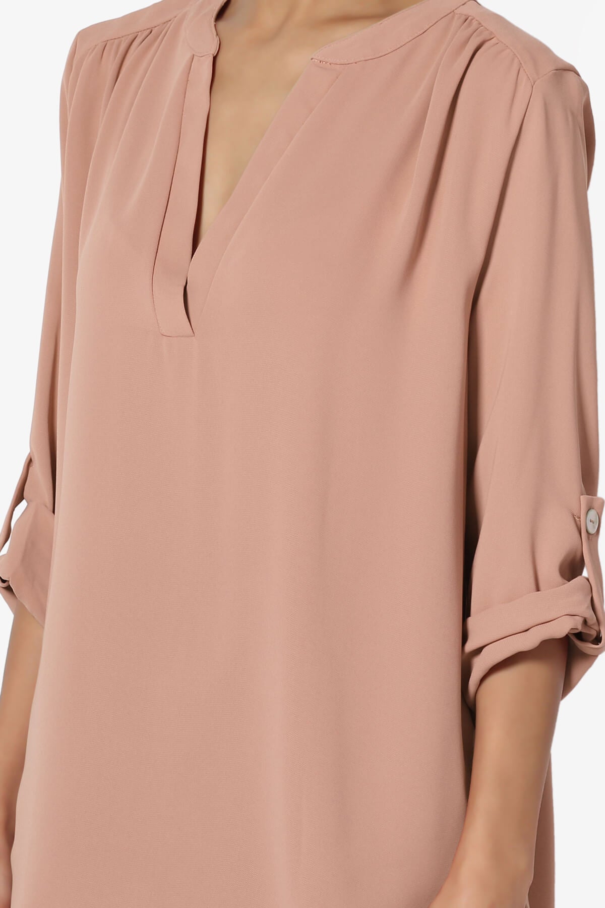Alia Shirred Split Neck Blouse EGG SHELL_5