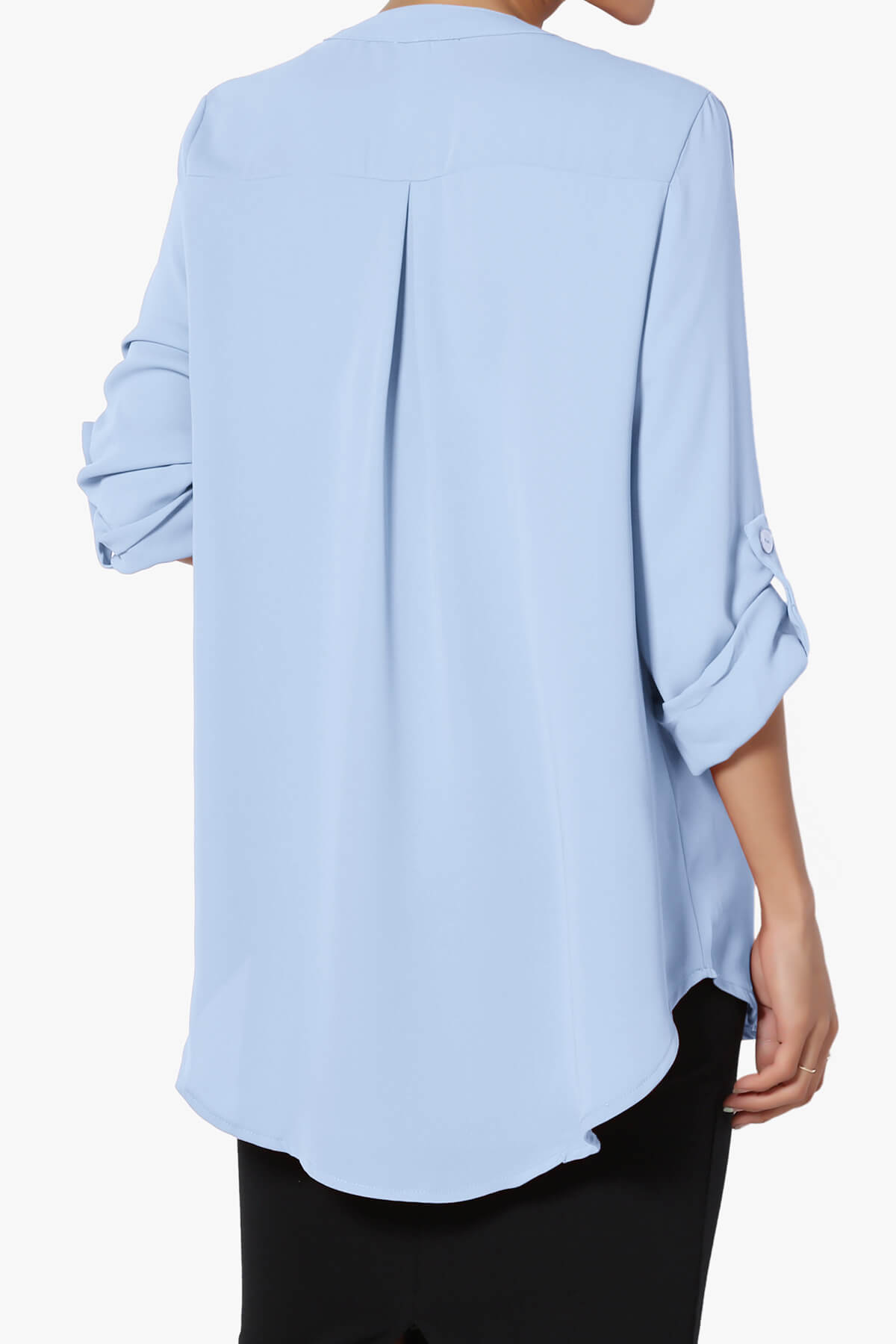 Alia Shirred Split Neck Blouse LIGHT BLUE_2