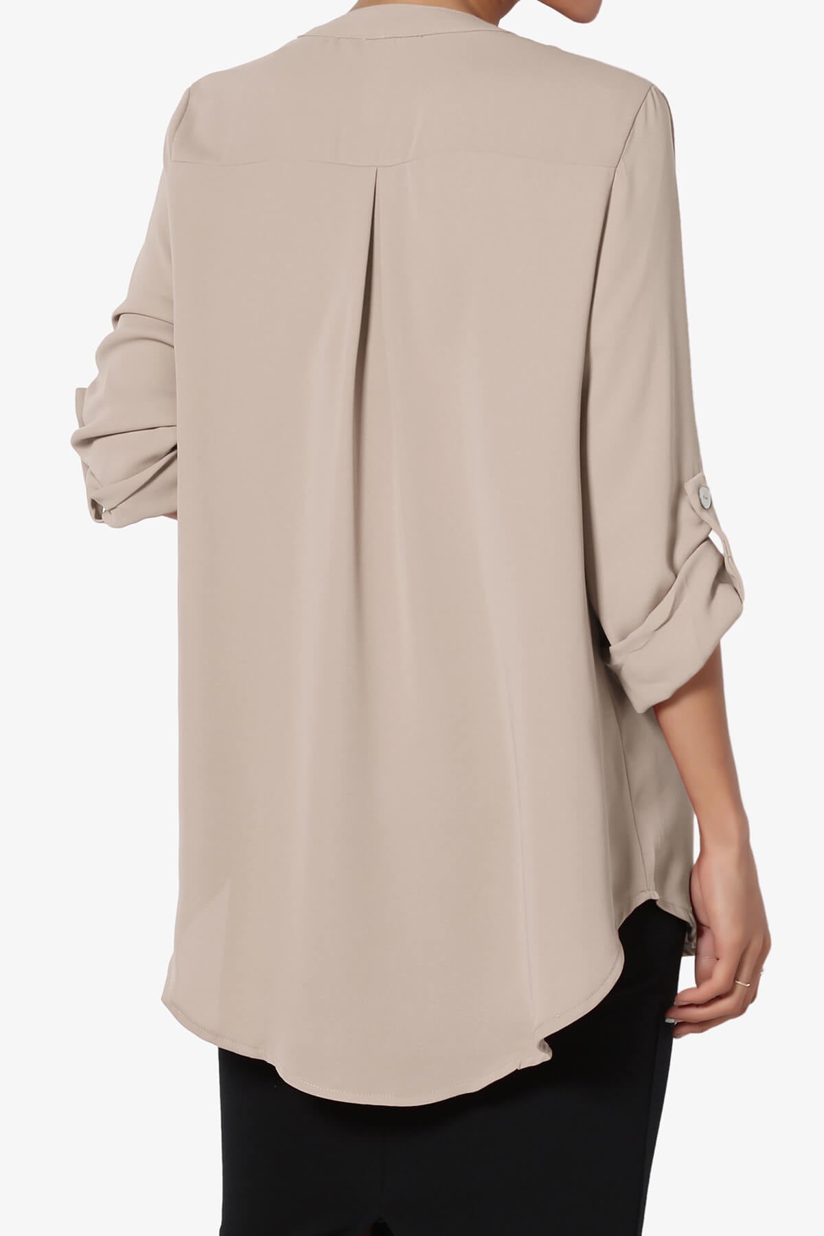 Alia Shirred Split Neck Blouse LIGHT MOCHA_2
