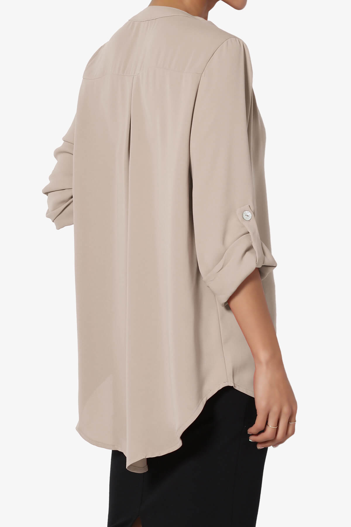 Alia Shirred Split Neck Blouse LIGHT MOCHA_4