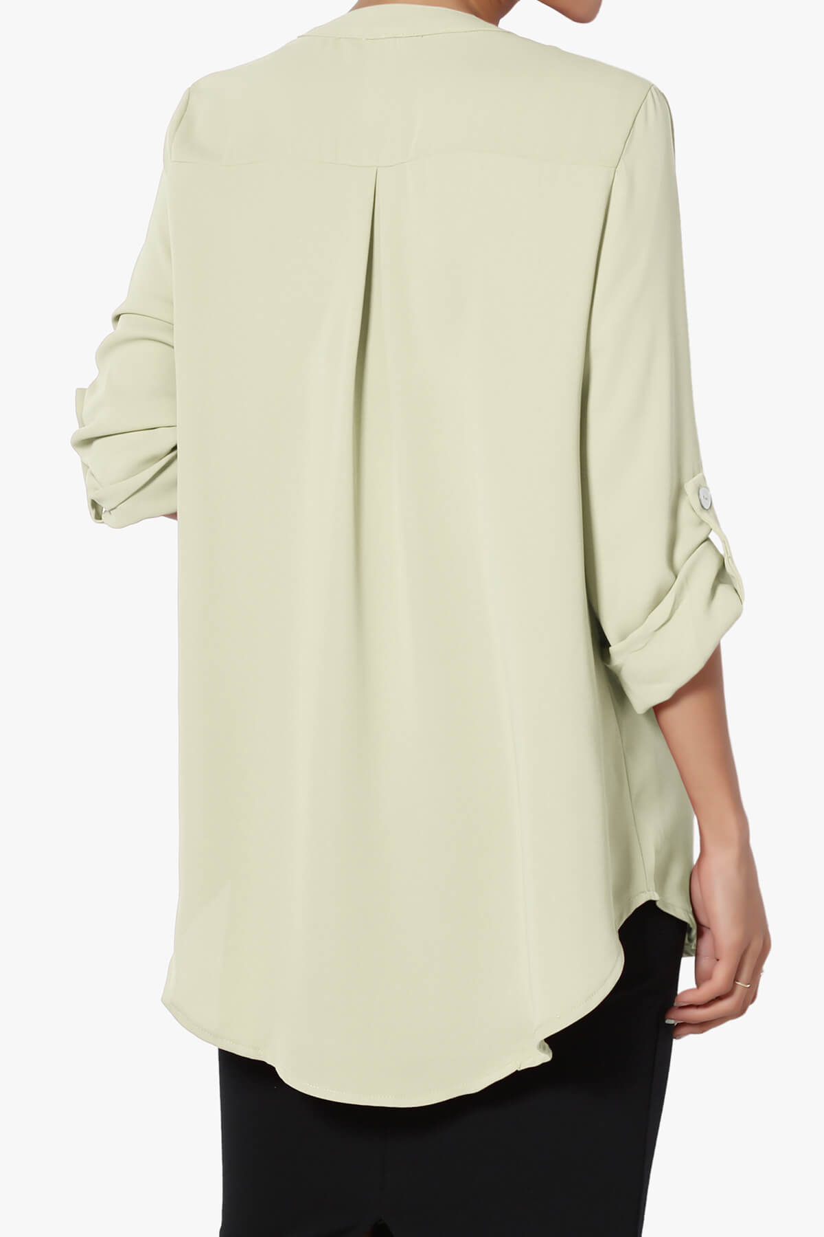 Alia Shirred Split Neck Blouse LIGHT SAGE_2