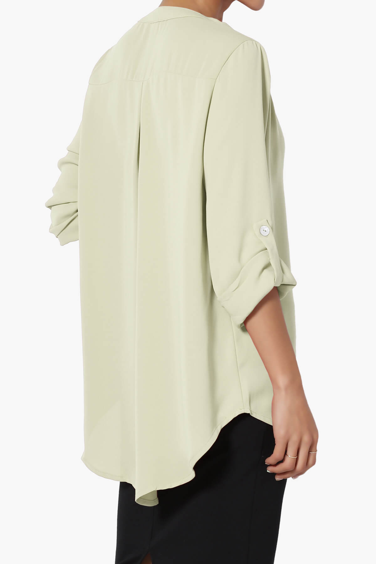 Alia Shirred Split Neck Blouse LIGHT SAGE_4