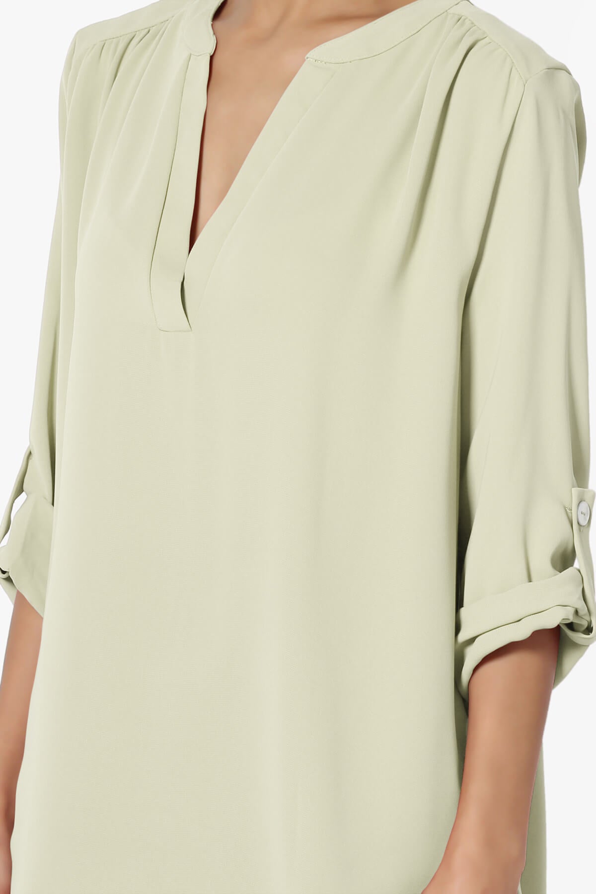 Alia Shirred Split Neck Blouse LIGHT SAGE_5