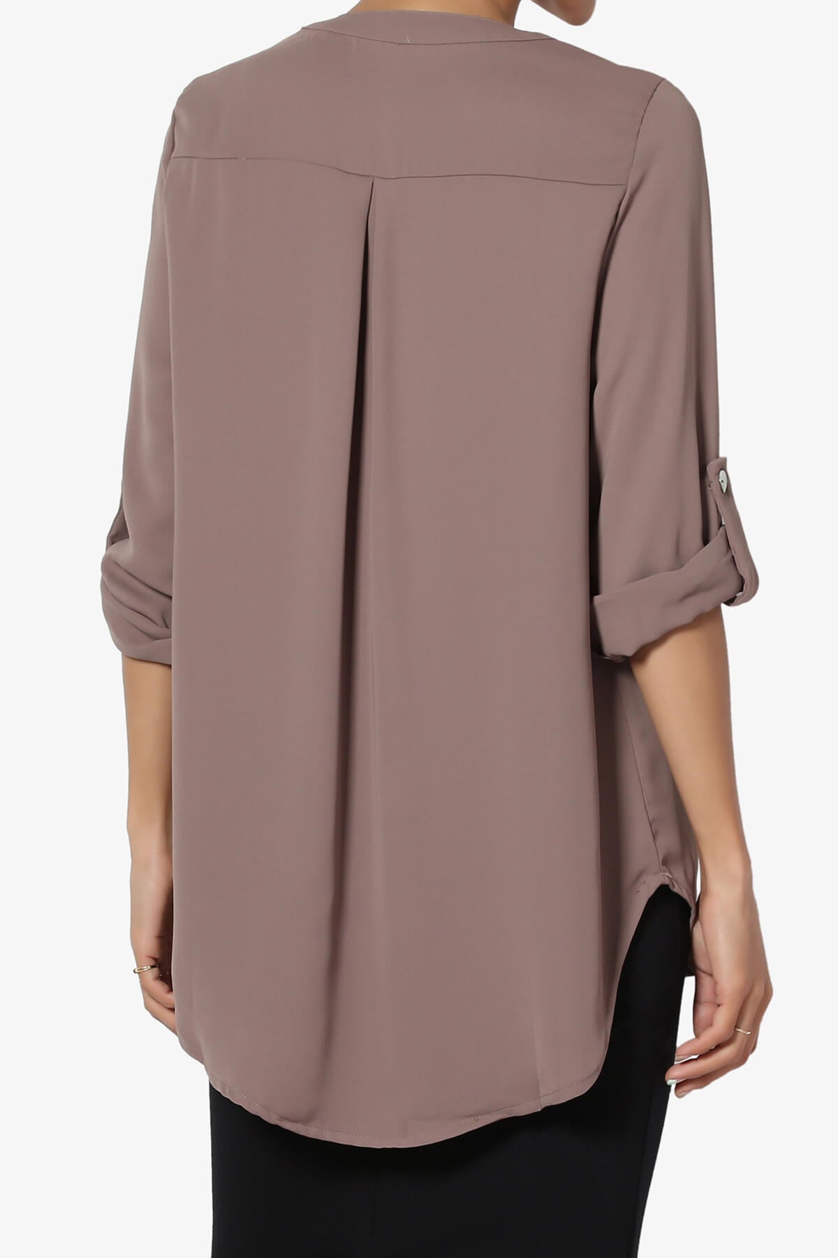 Alia Shirred Split Neck Blouse MOCHA_2