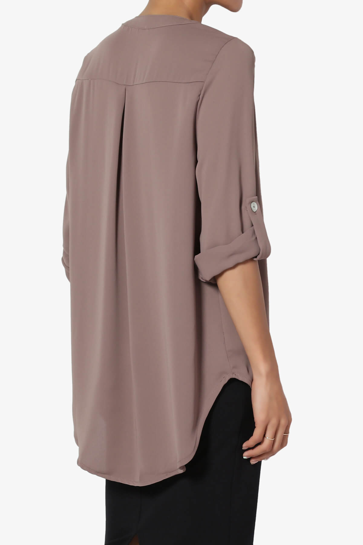 Alia Shirred Split Neck Blouse MOCHA_4
