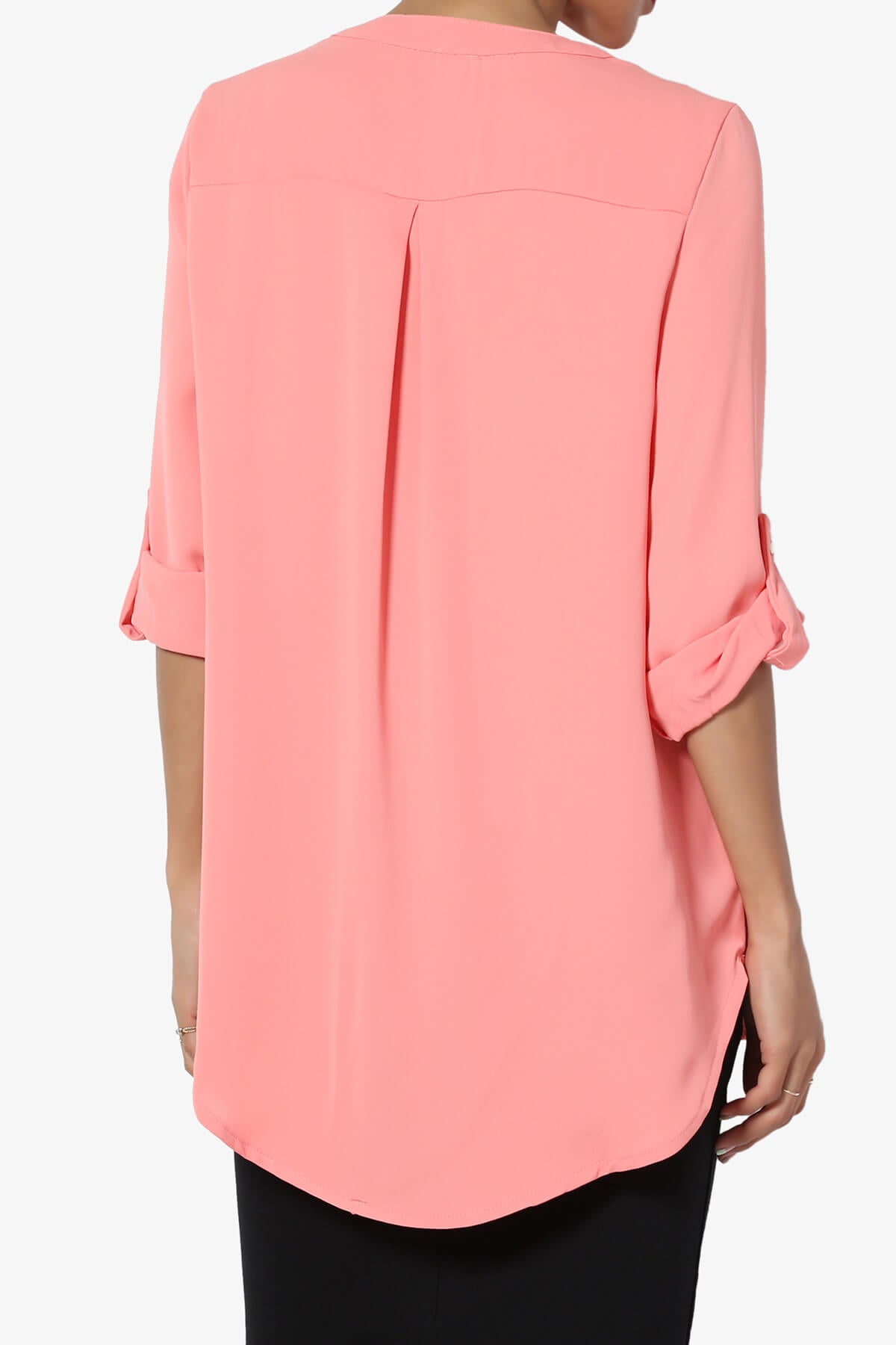 Alia Shirred Split Neck Blouse ROSE PINK_2