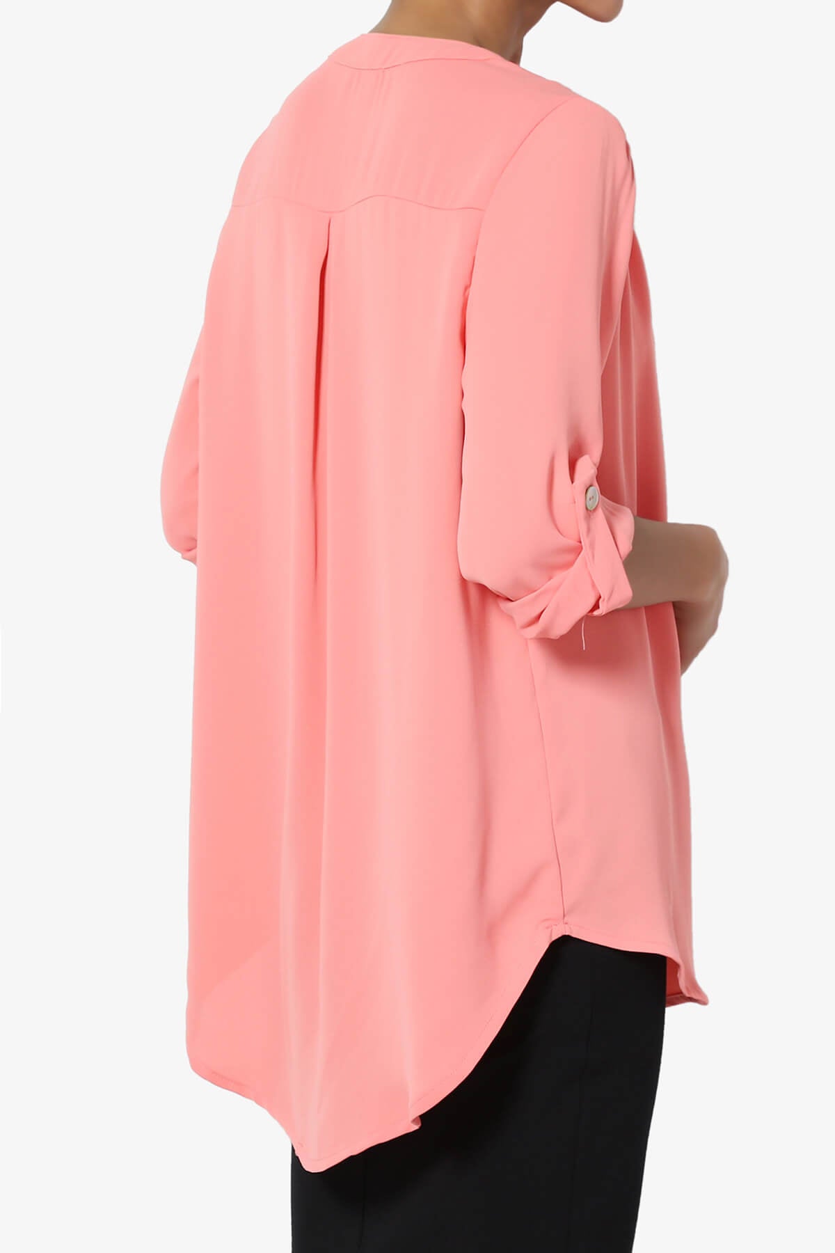 Alia Shirred Split Neck Blouse ROSE PINK_4