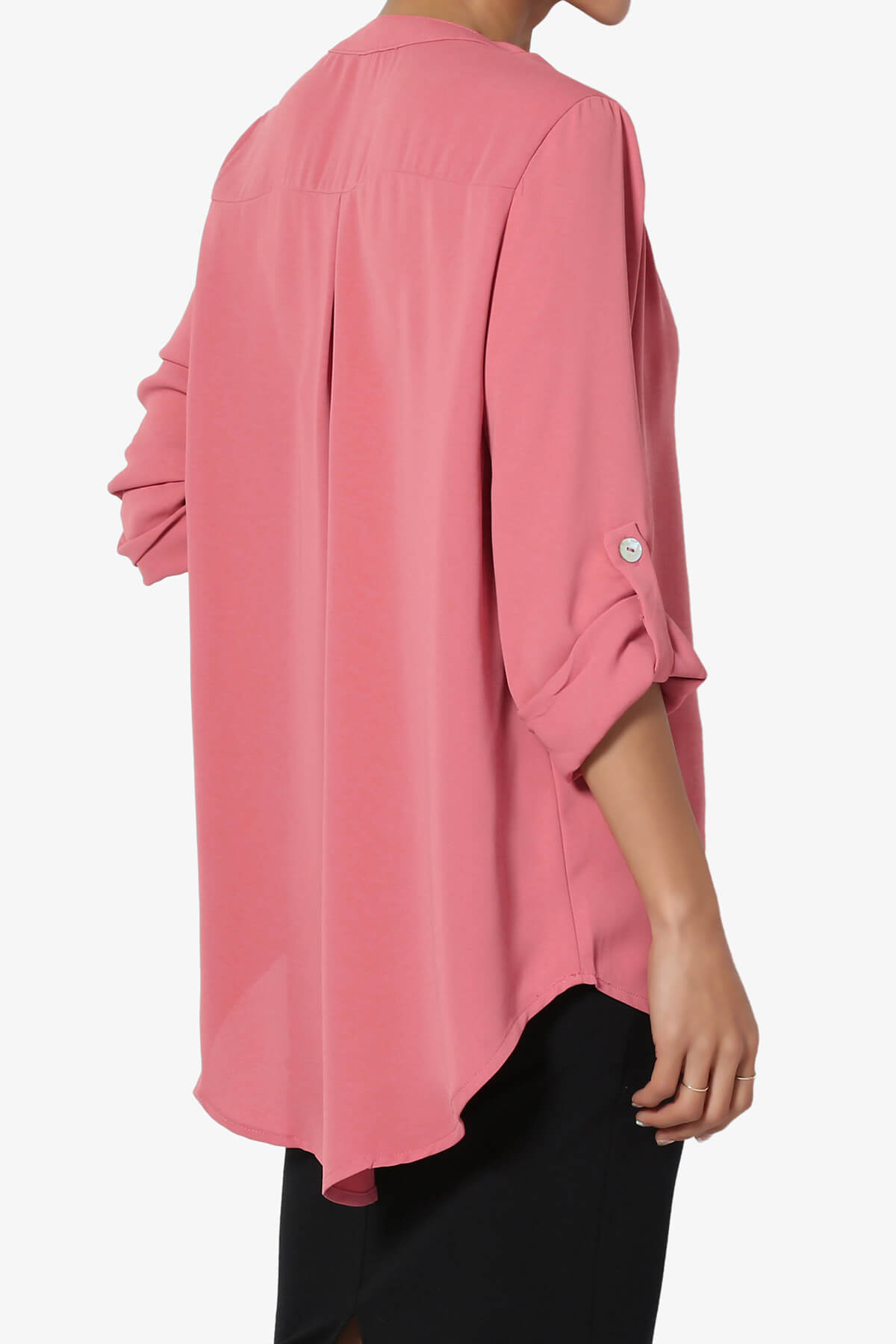 Alia Shirred Split Neck Blouse ROSE_4
