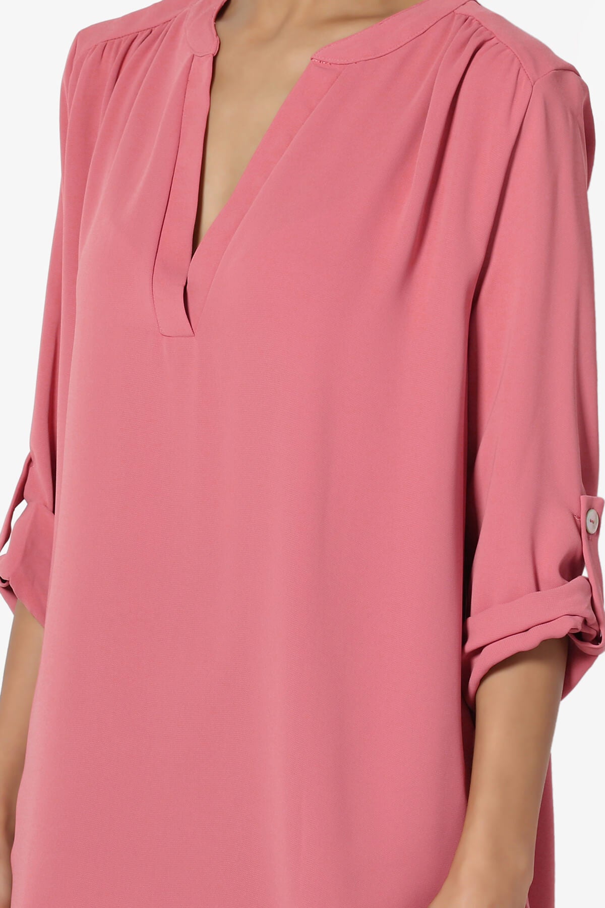 Alia Shirred Split Neck Blouse ROSE_5