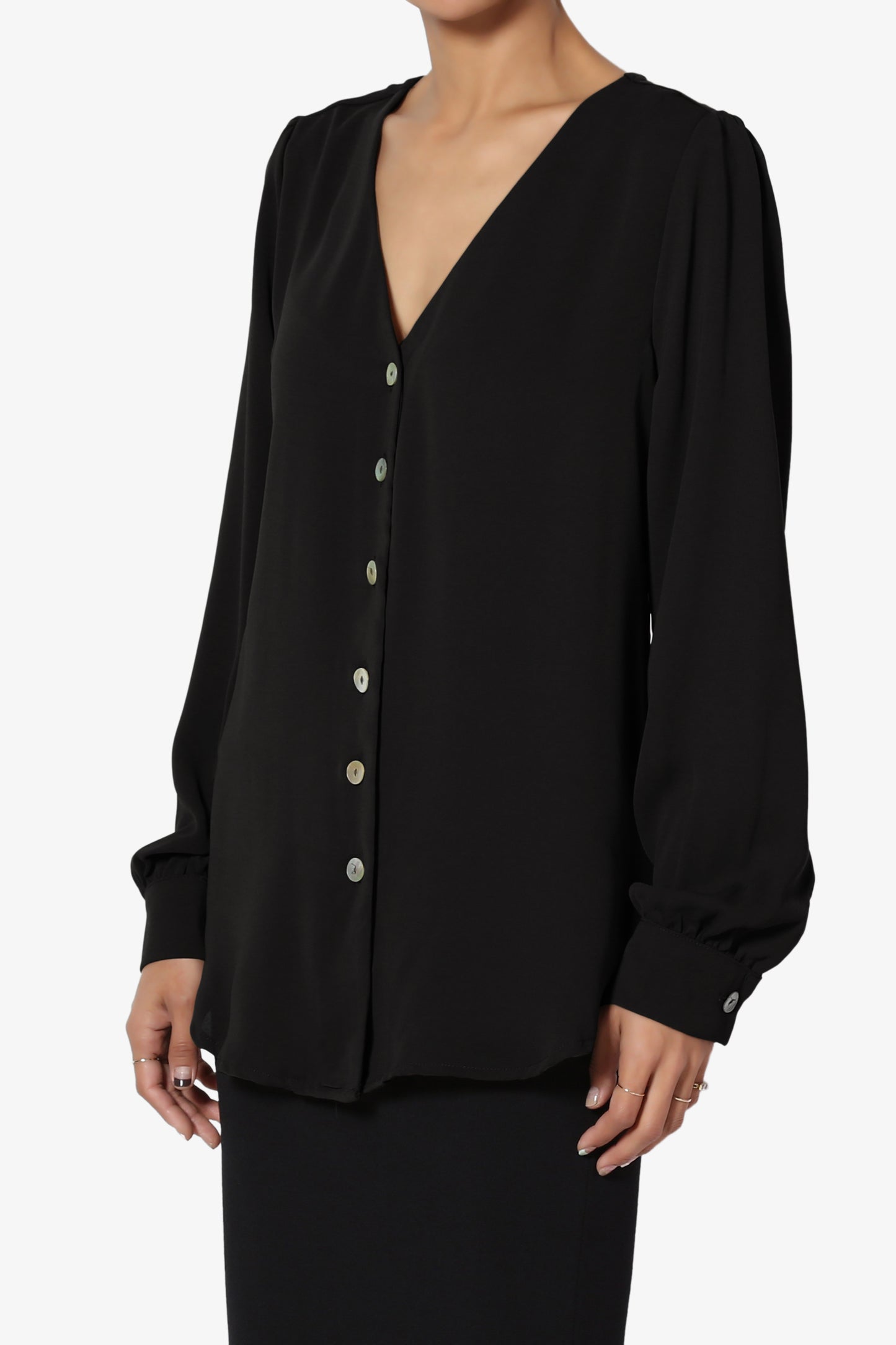 Leena V-Neck Button Front Blouse - TheMogan