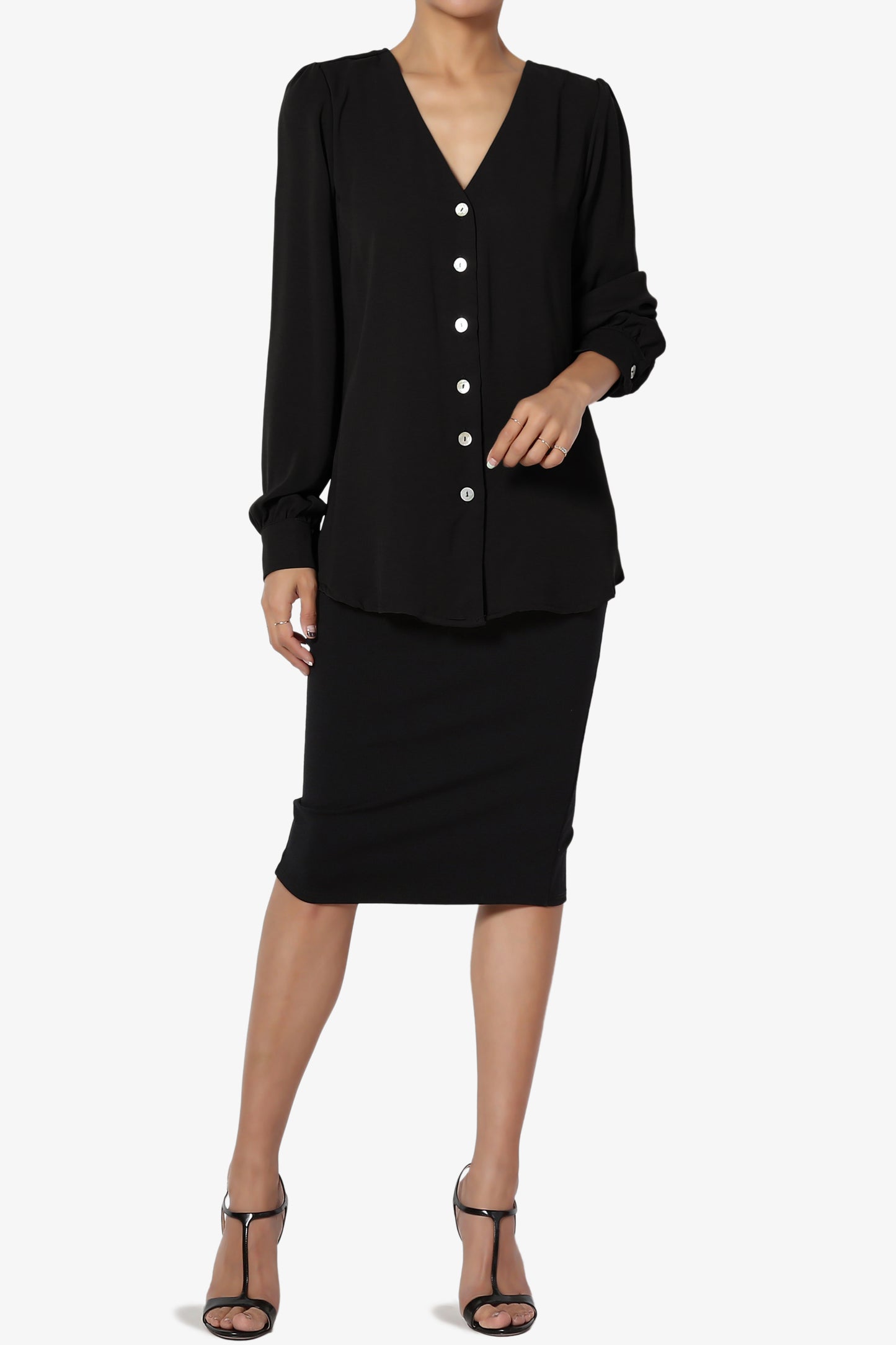 Leena V-Neck Button Front Blouse - TheMogan