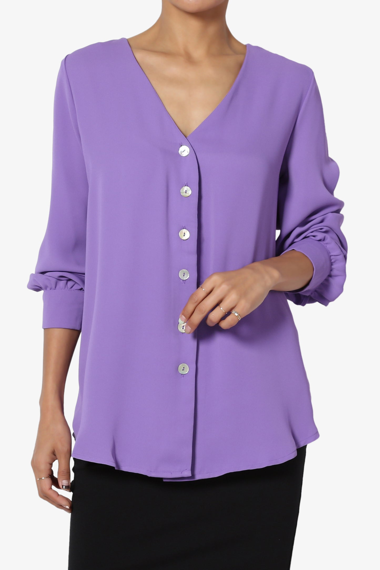 Leena V-Neck Button Front Blouse - TheMogan