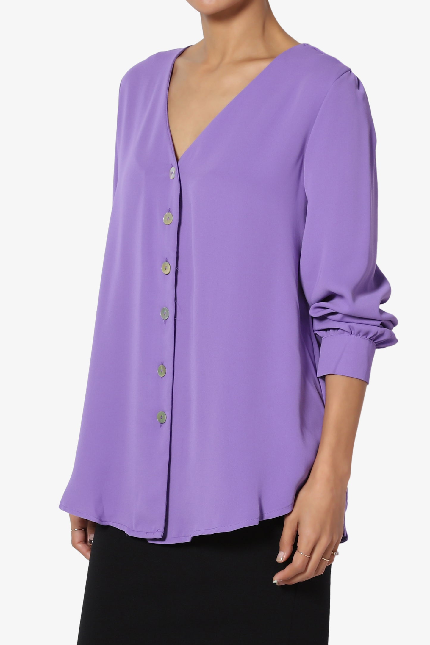 Leena V-Neck Button Front Blouse - TheMogan
