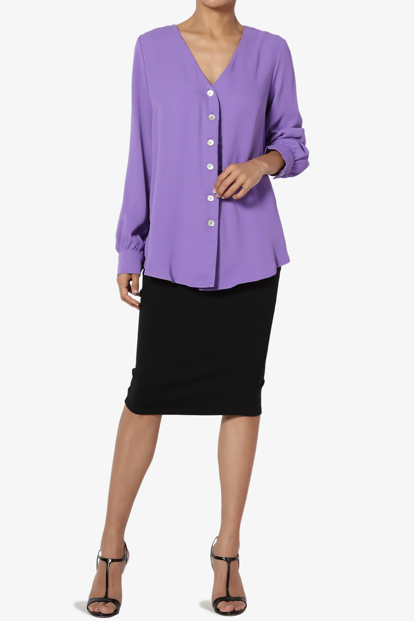 Leena V-Neck Button Front Blouse - TheMogan