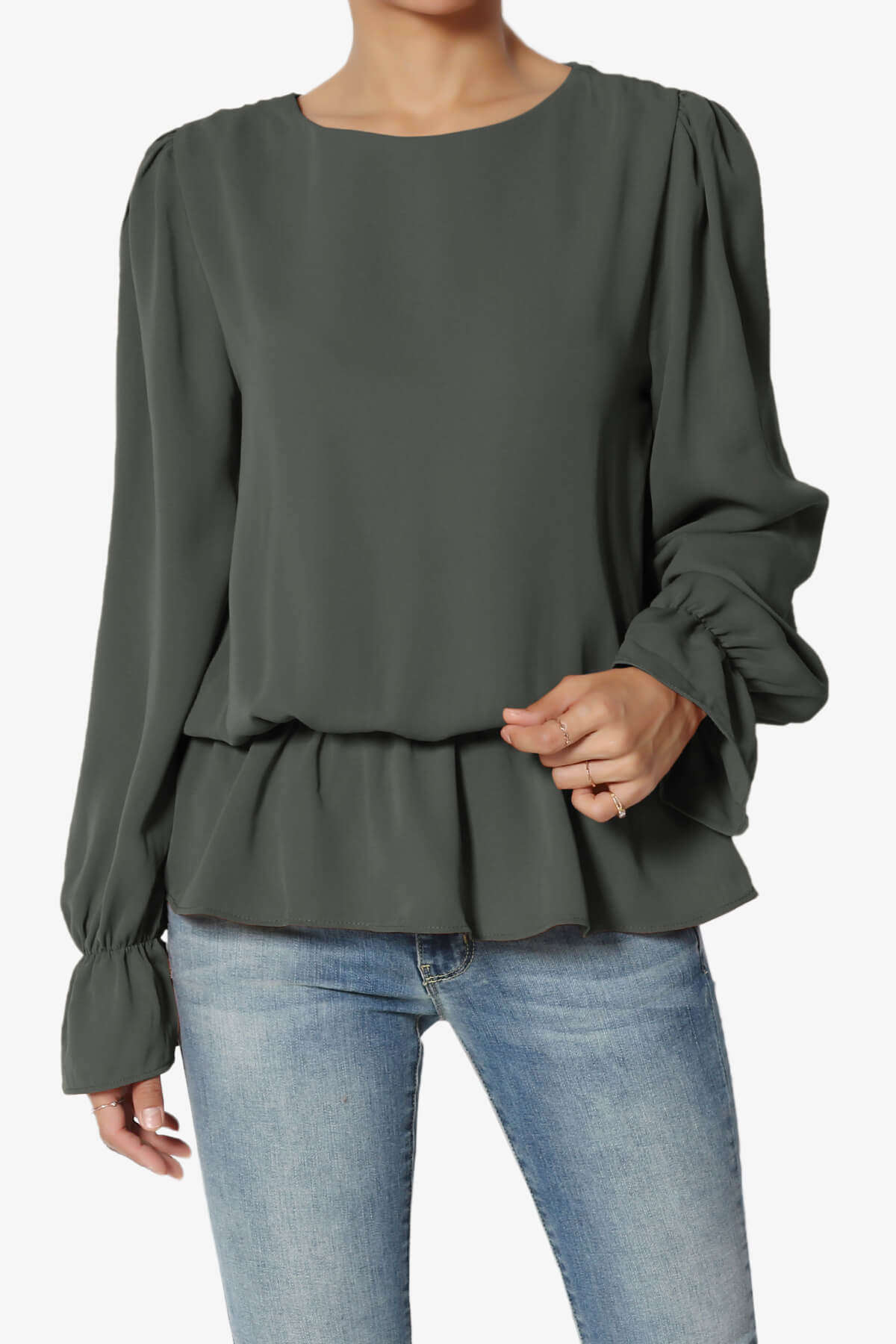Adriel Puff Sleeve Ruffle Peplum Blouse