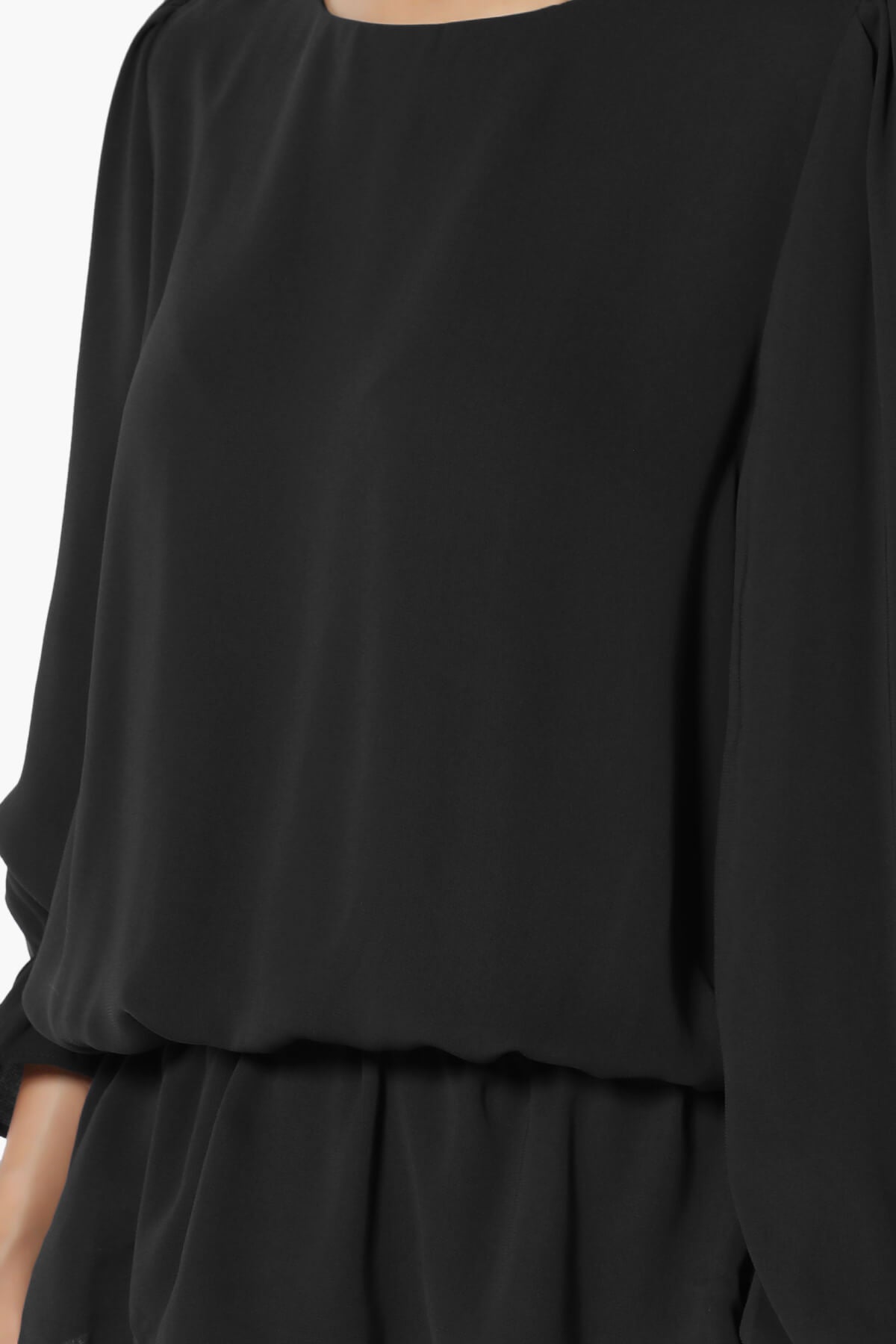 Adriel Puff Sleeve Ruffle Peplum Blouse BLACK_5