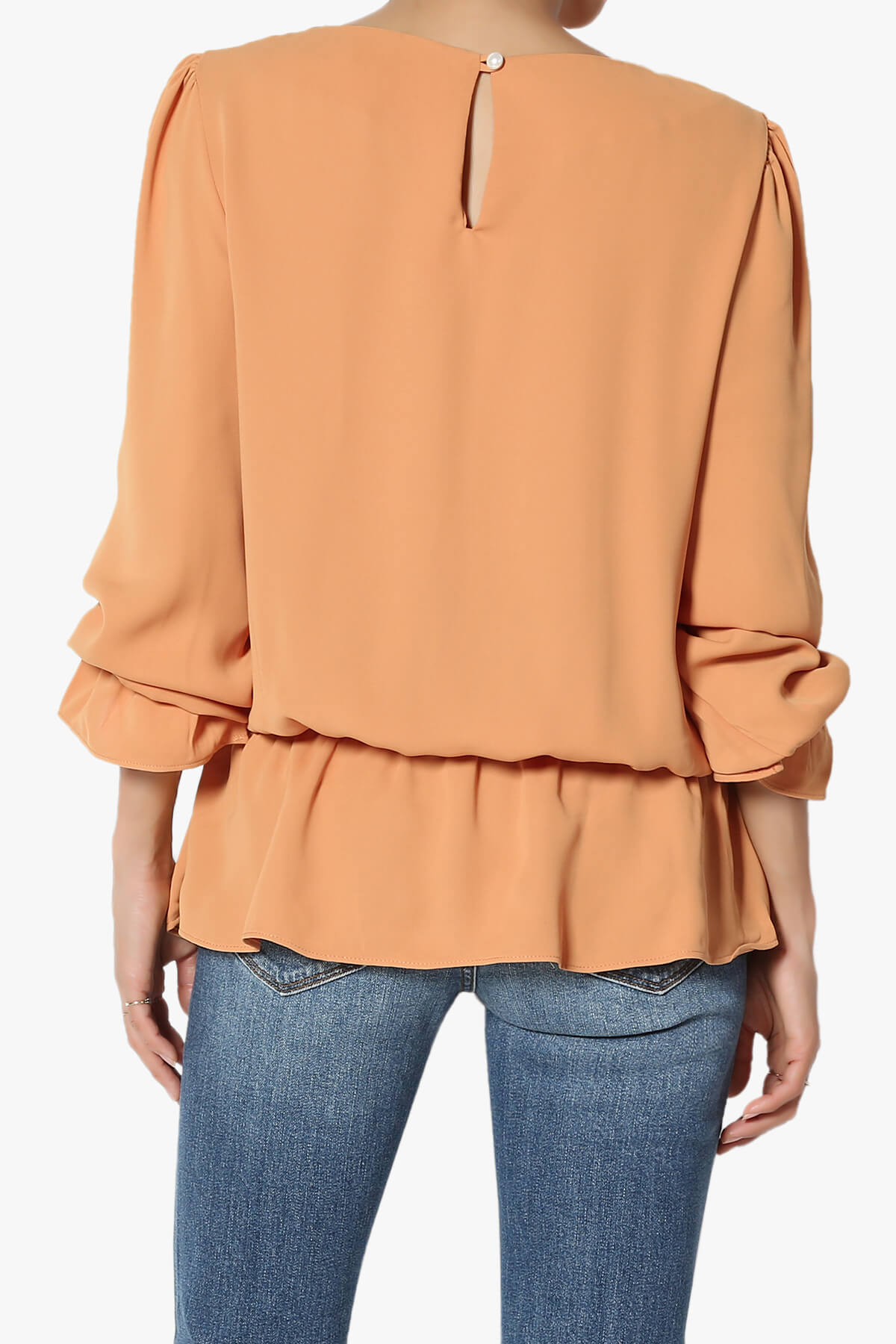 Adriel Puff Sleeve Ruffle Peplum Blouse BUTTER ORANGE_2