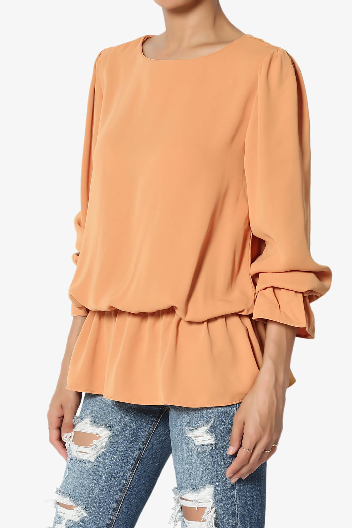 Adriel Puff Sleeve Ruffle Peplum Blouse BUTTER ORANGE_3