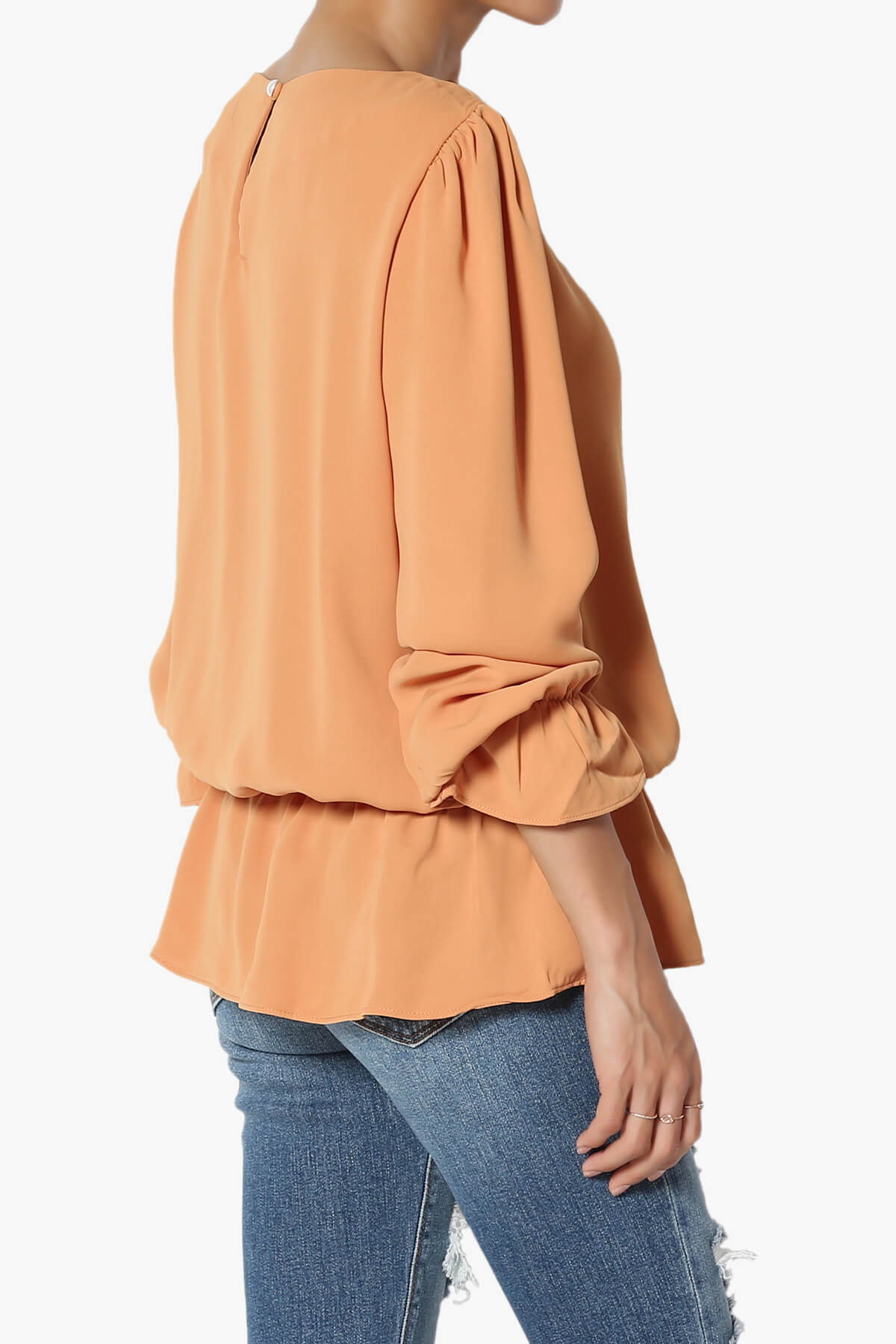 Adriel Puff Sleeve Ruffle Peplum Blouse BUTTER ORANGE_4